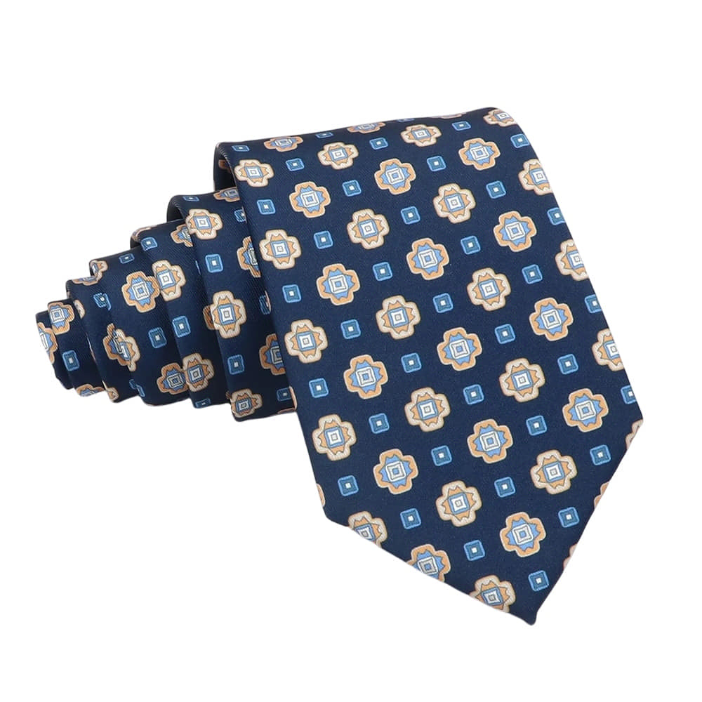 Navy Blue Yellow Geometric Necktie