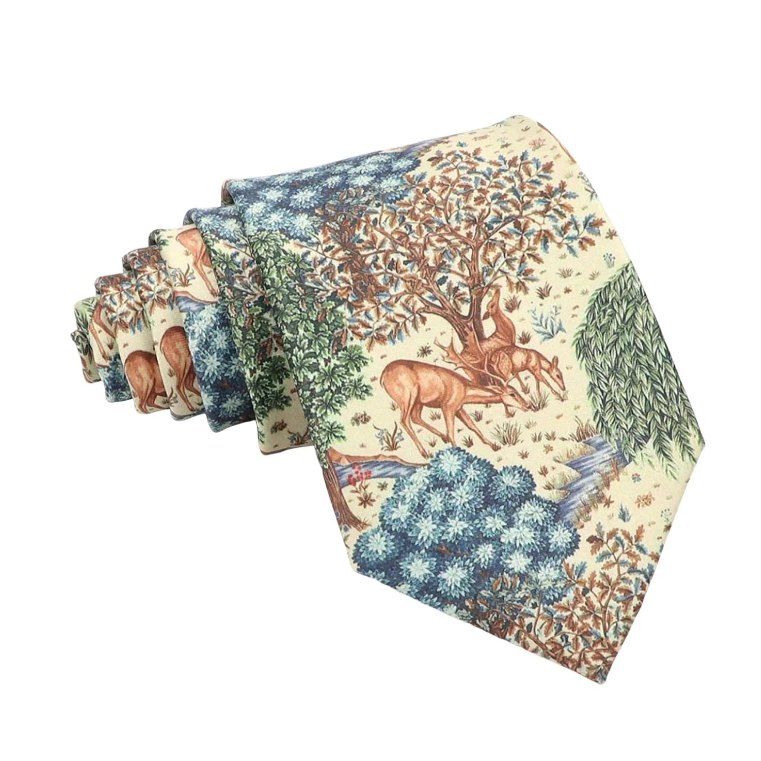 Beige With Brown Deer Forest Necktie