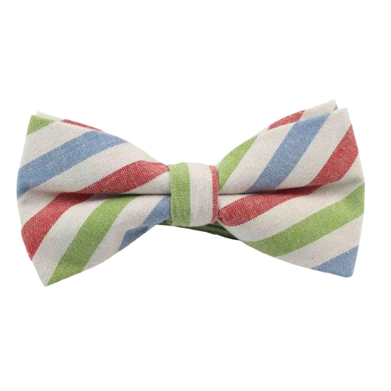 White With Multicolor Diagonal Stripes Bowtie