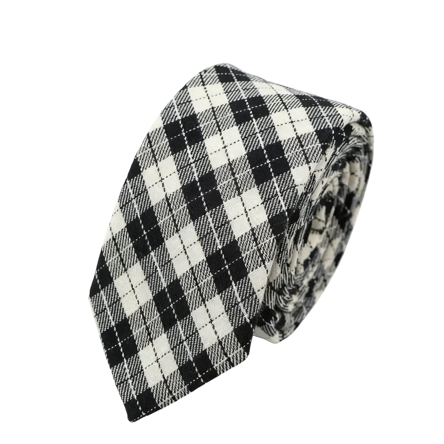 Black With White Plaid Necktie