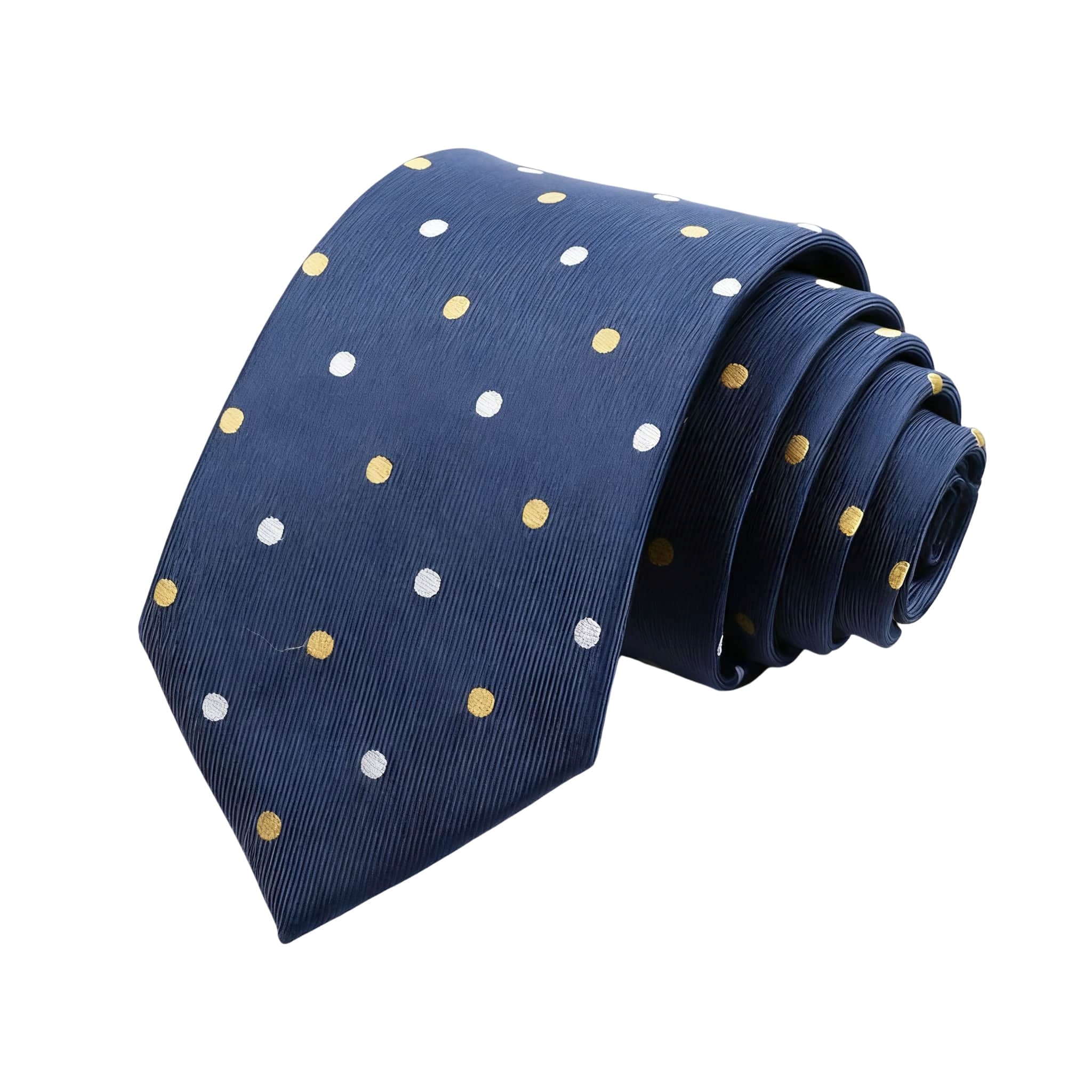 Navy Blue With Gold White Polka Dots Necktie