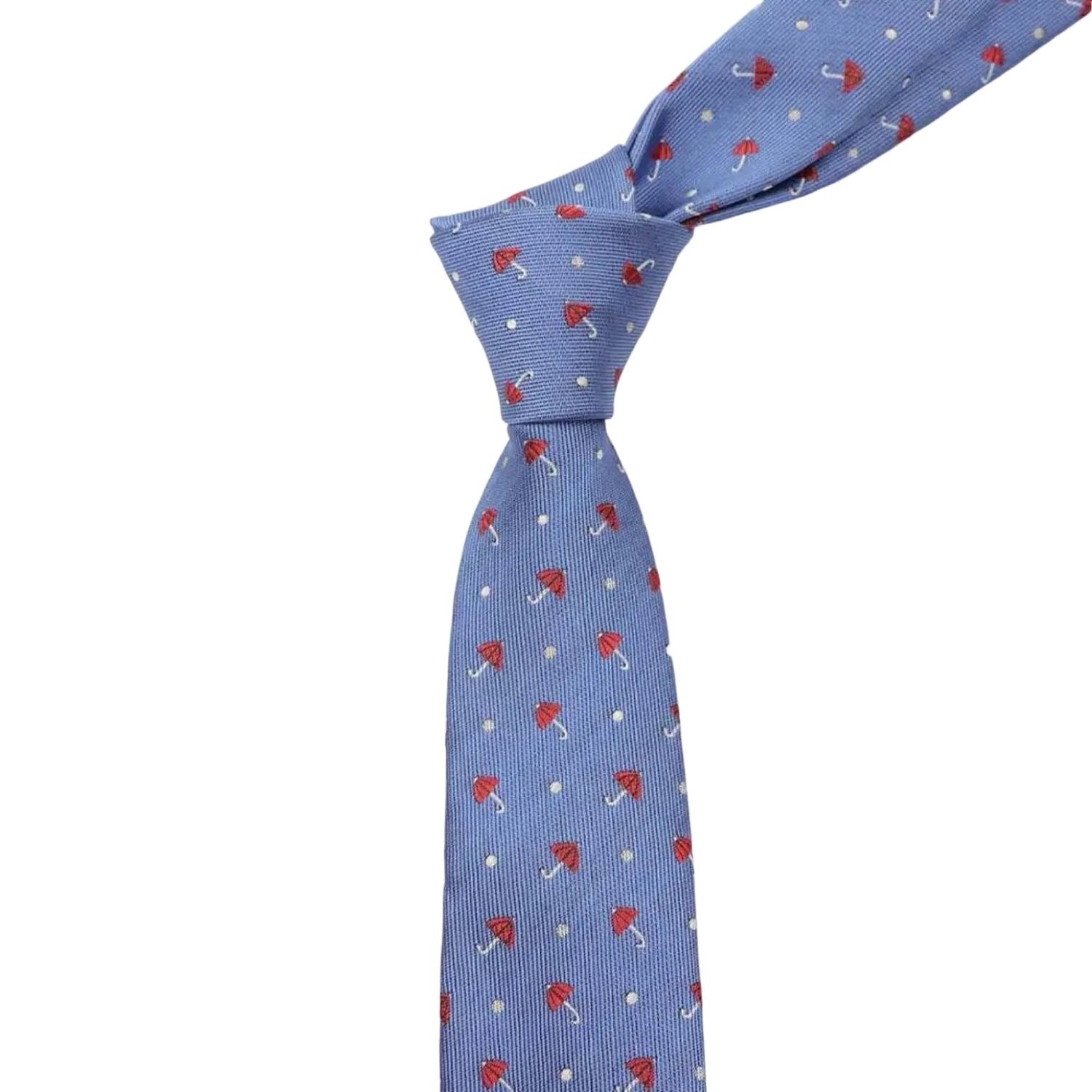 Blue Necktie With Red Umbrella & White Dot