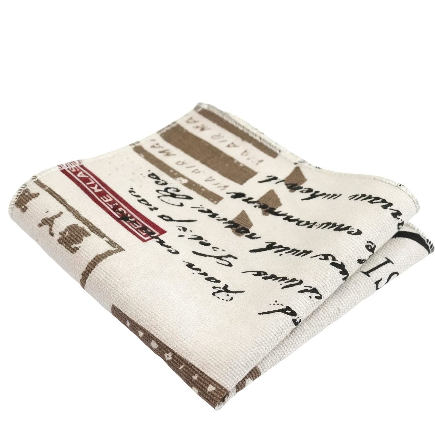 Beige With Black Cursive Writing Pocket Square