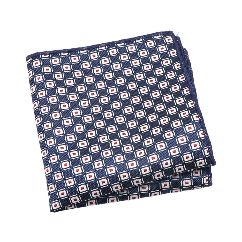 Navy Blue Red Geometric Pocket Square