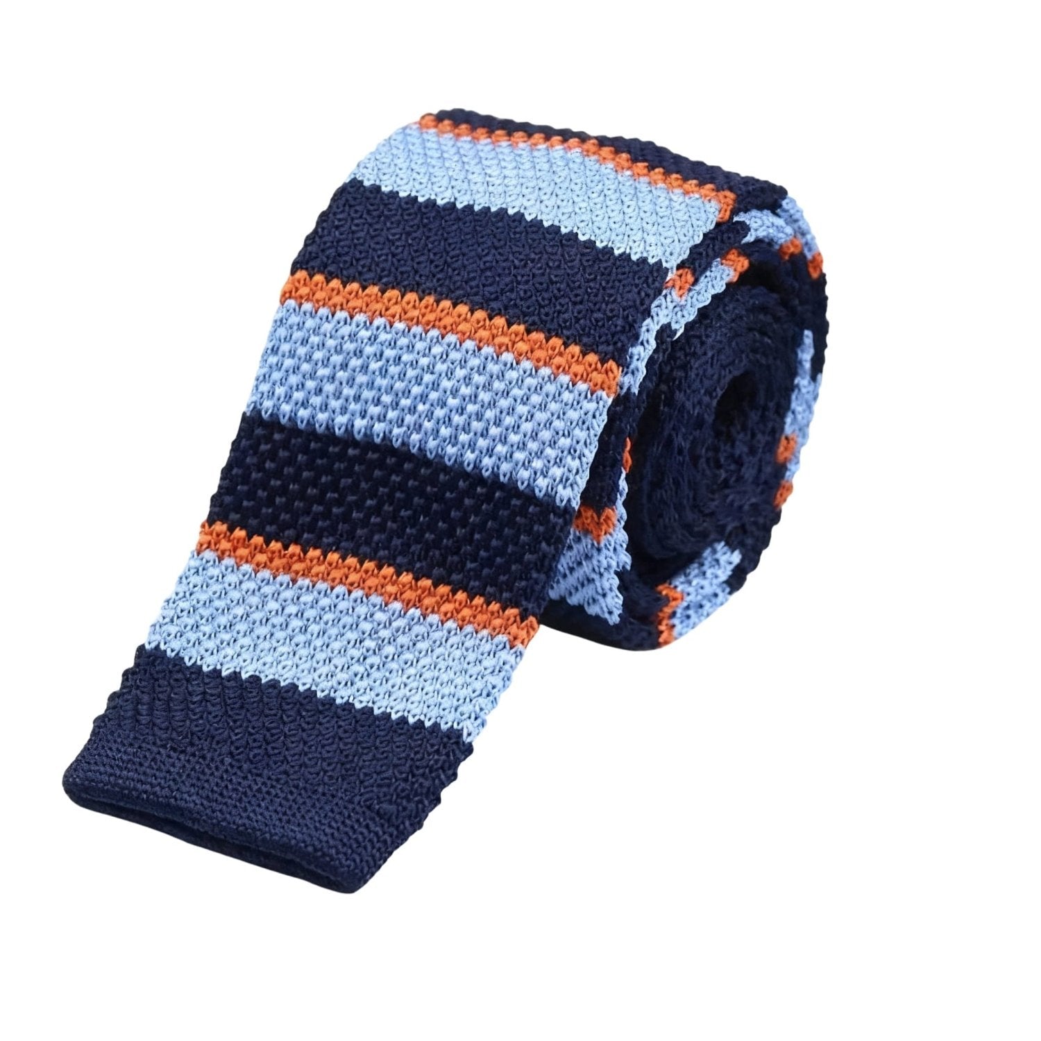 Navy Blue With Light Blue Orange Striped Necktie