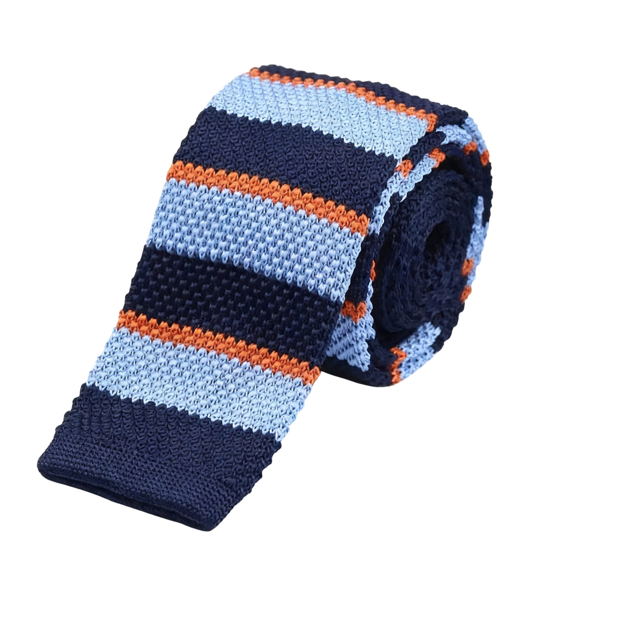 Navy Light Blue Orange Striped Knitted Tie