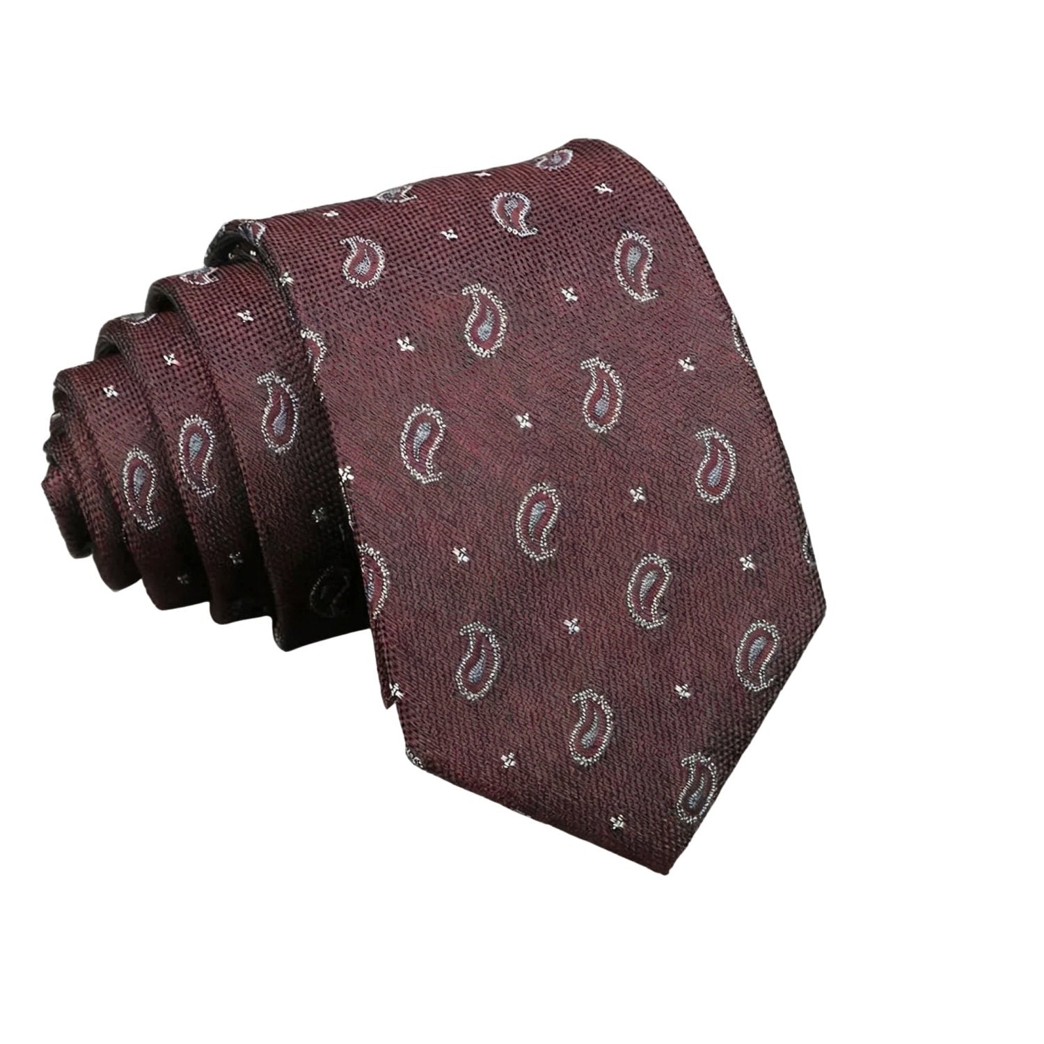 Burgundy With White Paisley & Cross Dot Necktie