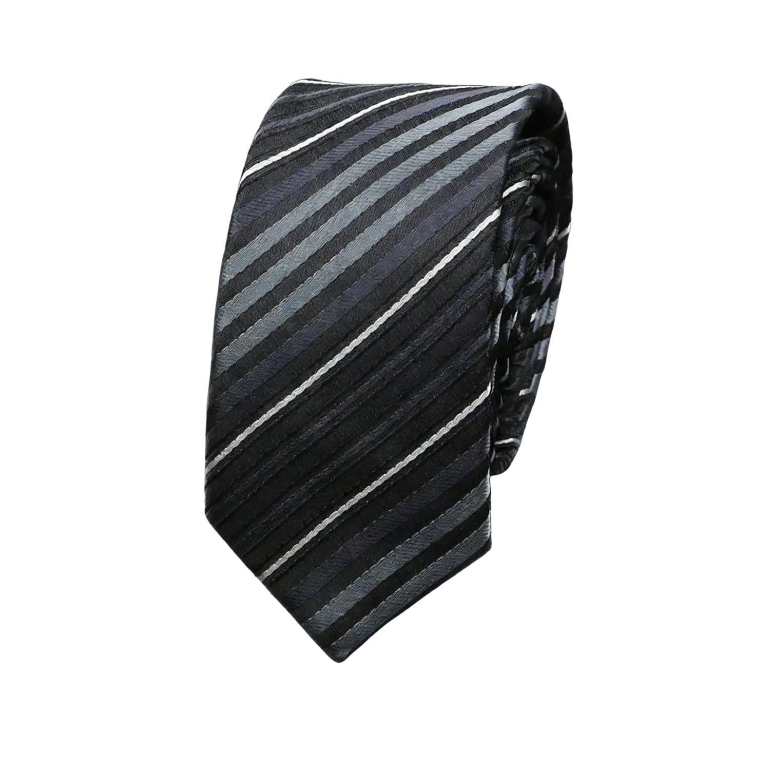 Black With Gray And White Diagonal Stripes Necktie