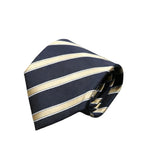 Dark Navy Blue with Gold White Stripes Necktie