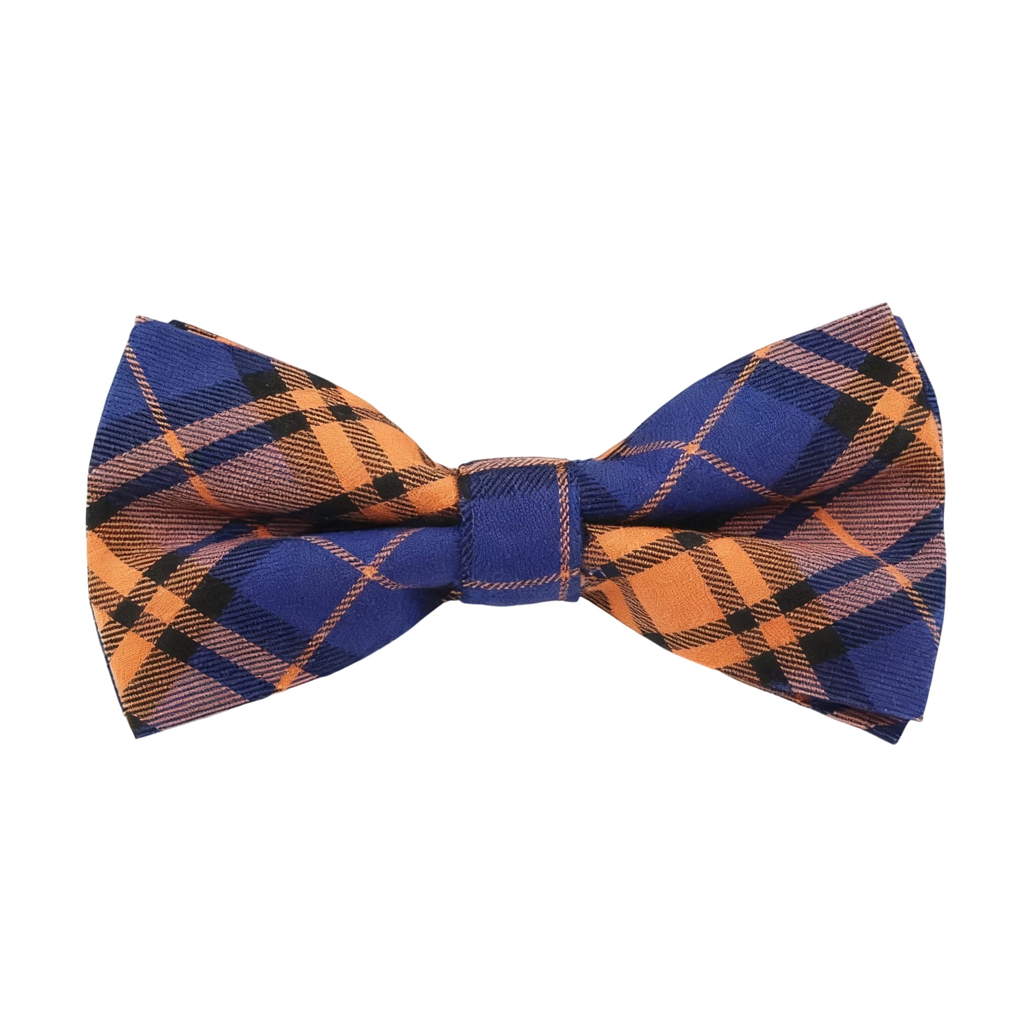Blue Orange Plaid Bow Tie