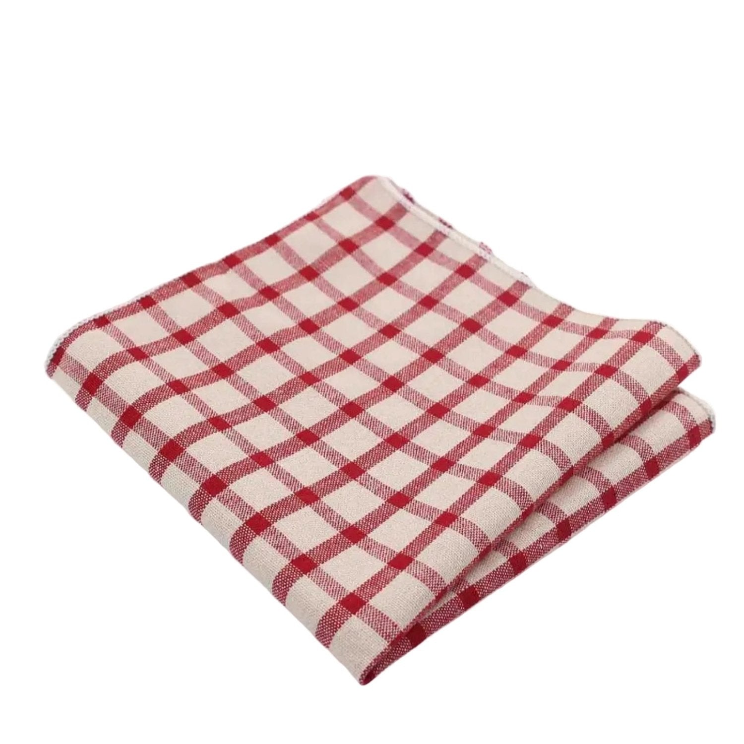 Beige With Red Checkered Pocket Square