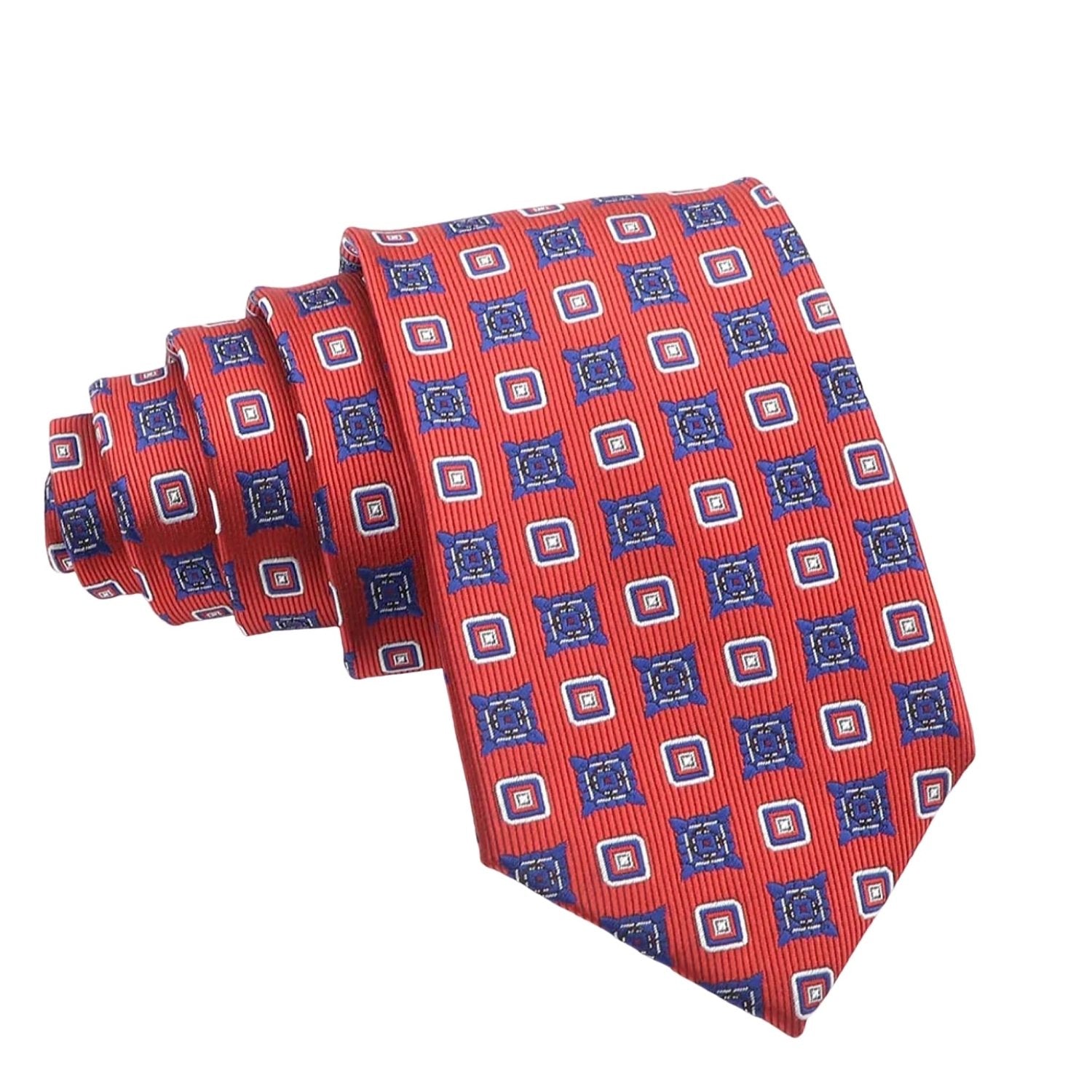 Red Necktie with White Geometric Patterns