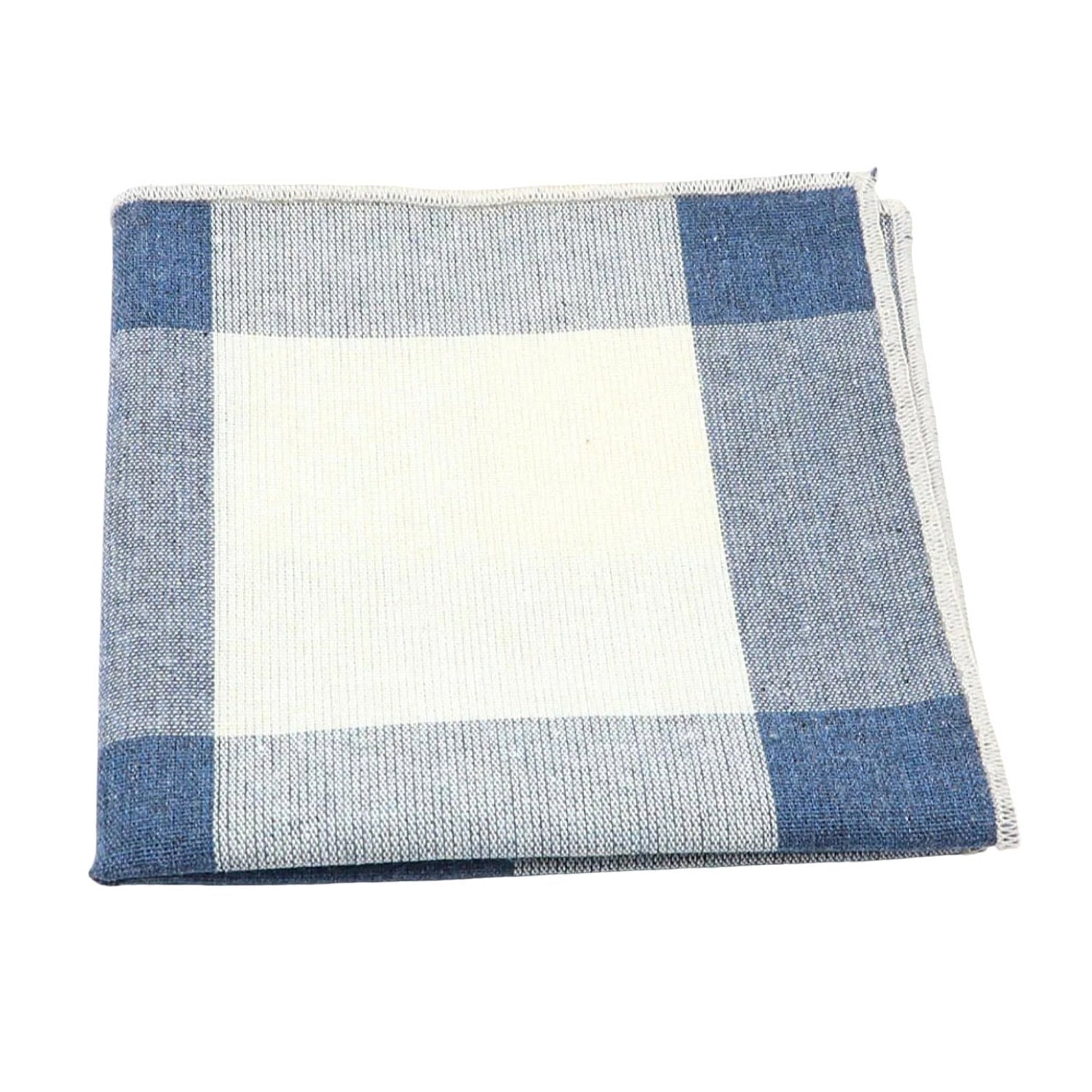 White With Blue Plaid Pocket Square