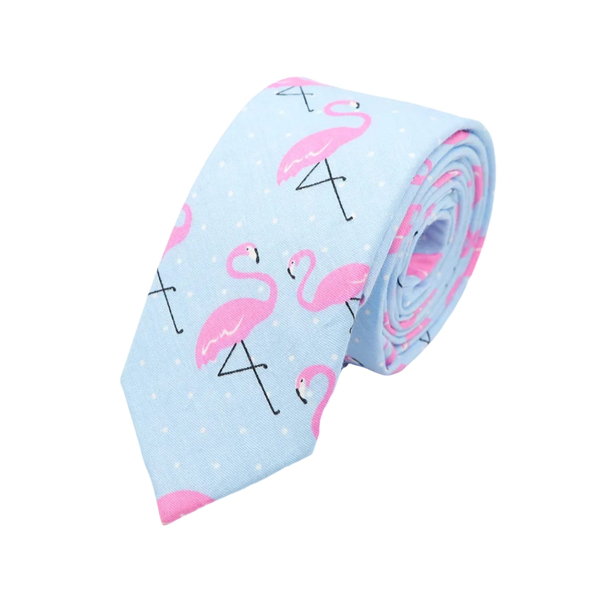 Light Blue Pink Flamingo Necktie