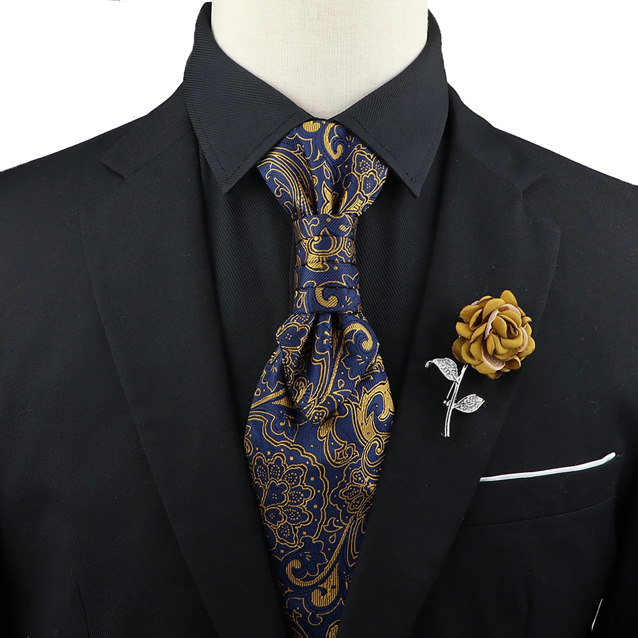 ZONFAZ Men's Premium Paisley Ascot Brooch Set Luxury Classic Suit Tuxedo Tie Set