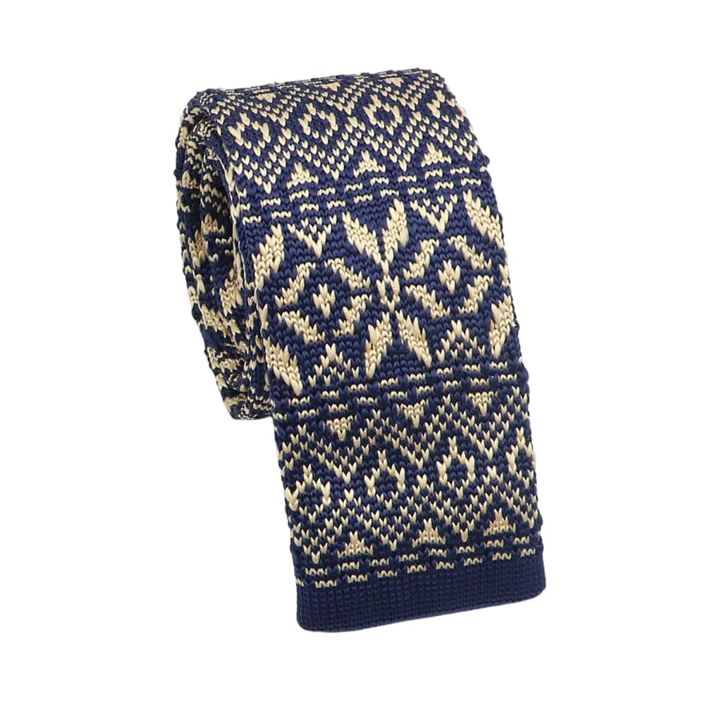 Navy Blue Beige Geometric Necktie