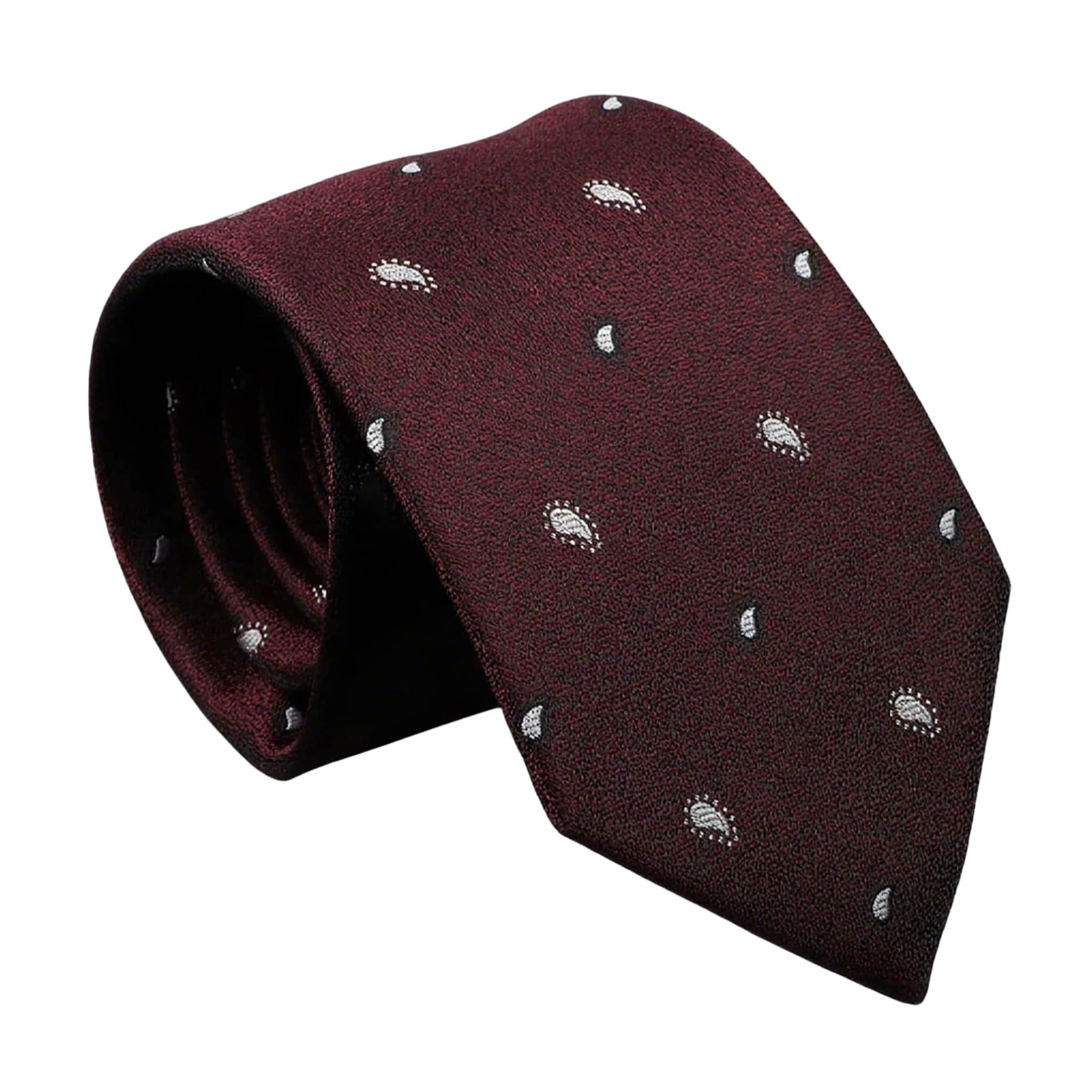 Burgundy White Paisley Necktie