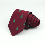 Burgundy With Green Christmas Tree Necktie