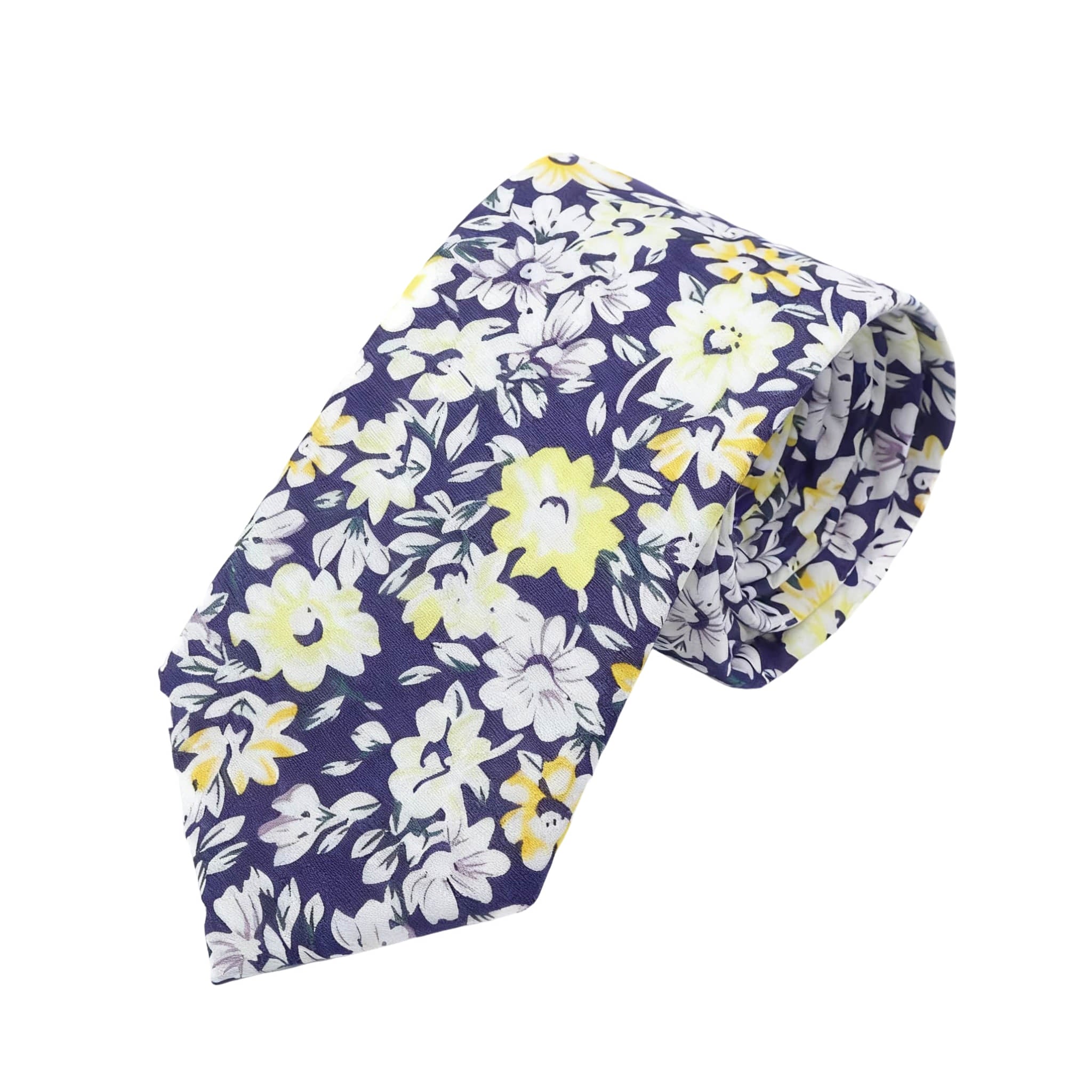 Navy Blue Yellow Floral Necktie