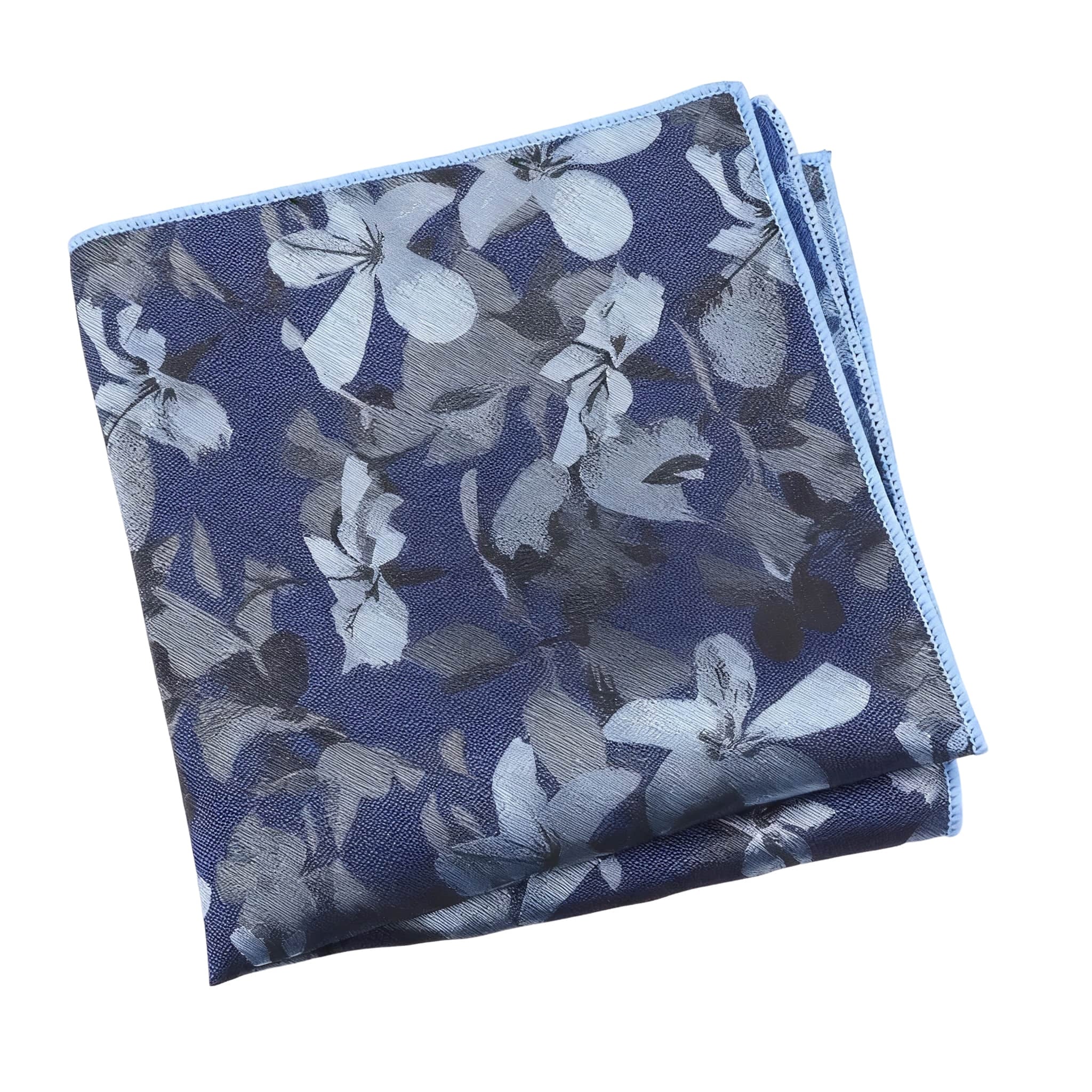 Navy Blue Gray Floral Pocket Square