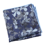 Navy Blue Gray Floral Pocket Square