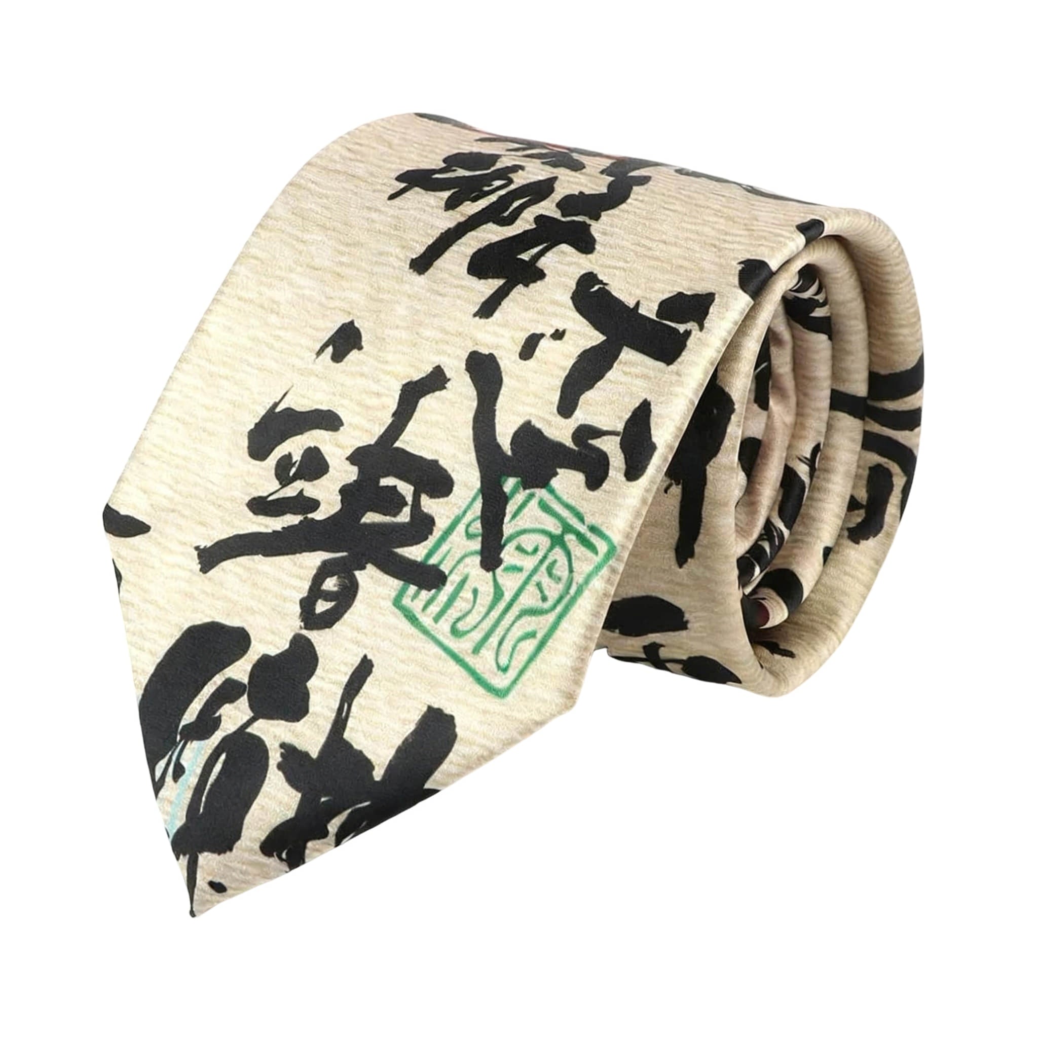 Beige Black Calligraphy Necktie