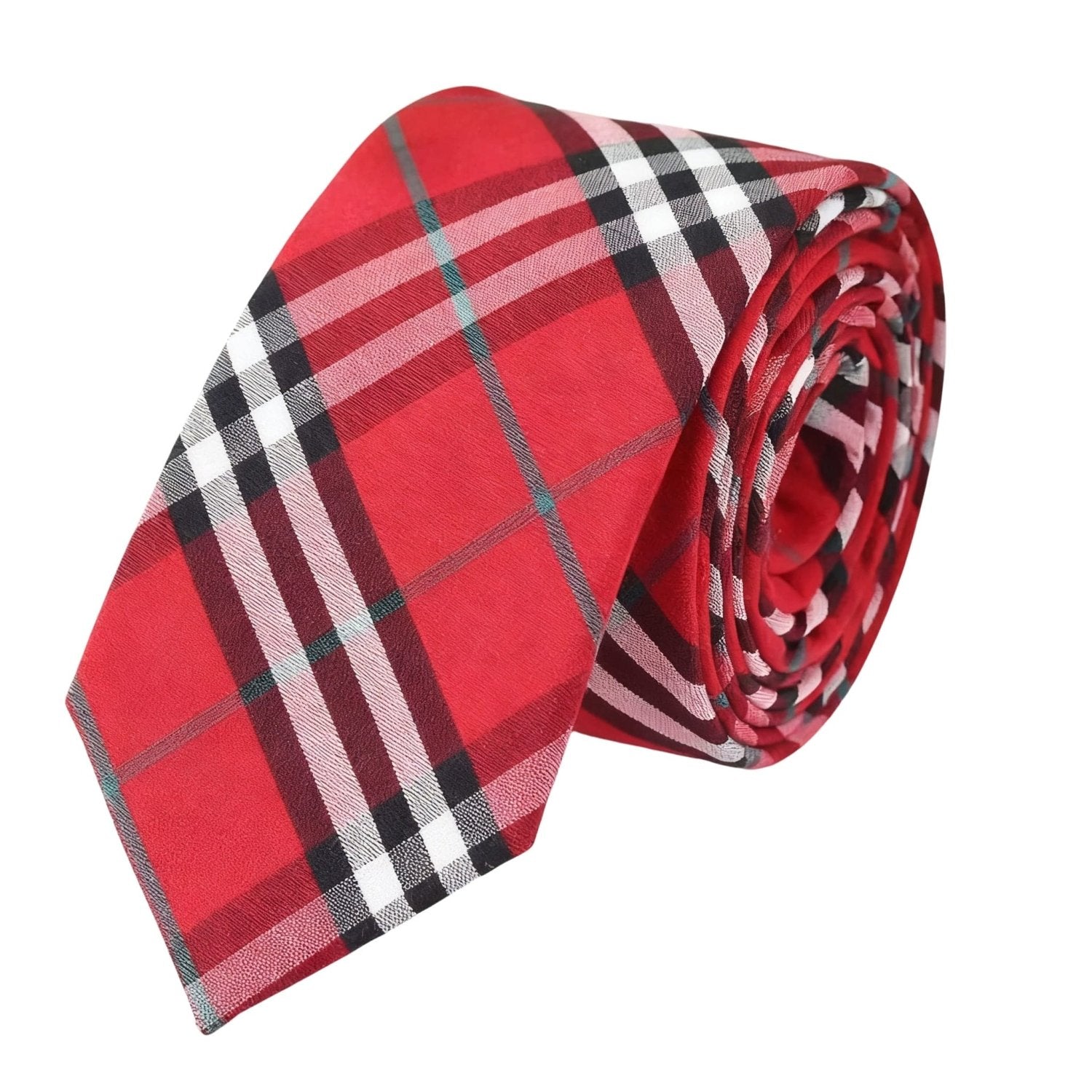 Red With Black White Plaid Necktie
