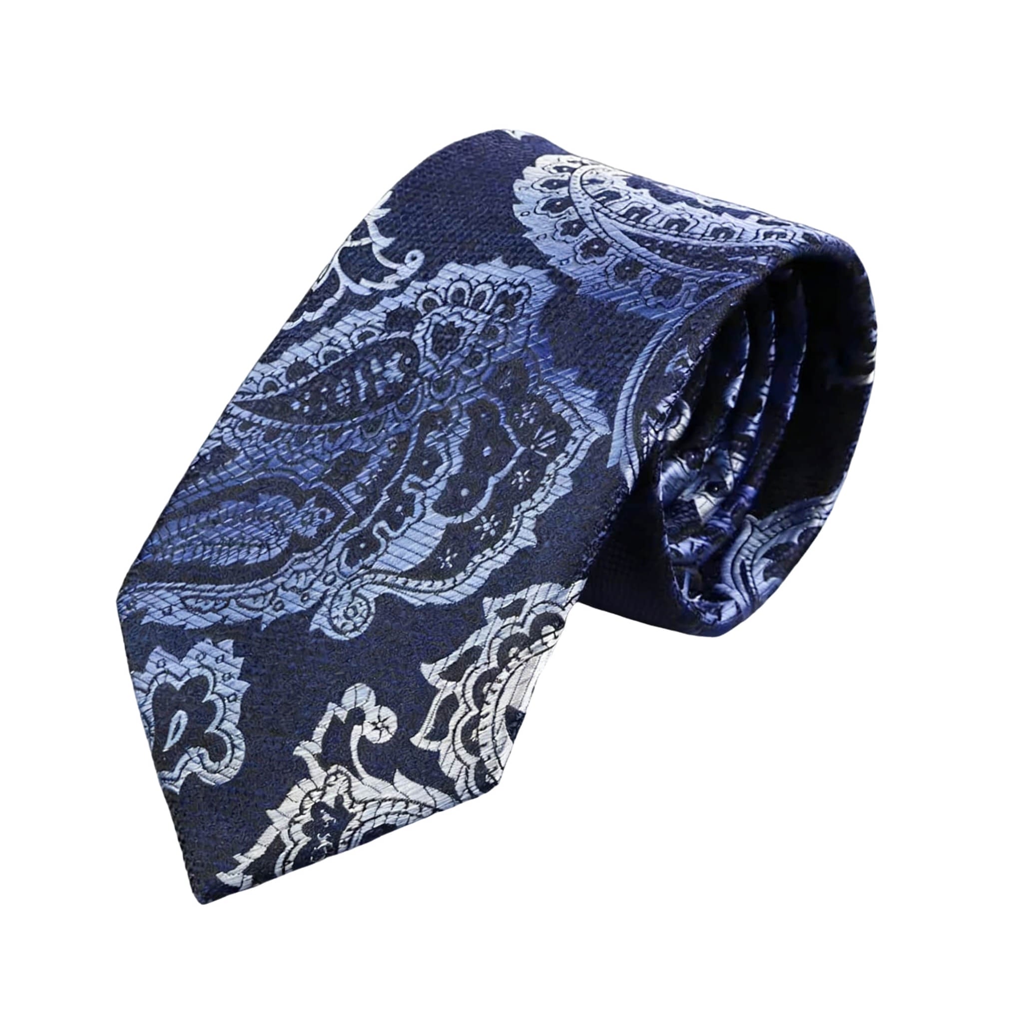 Navy Blue Silver Paisley Necktie