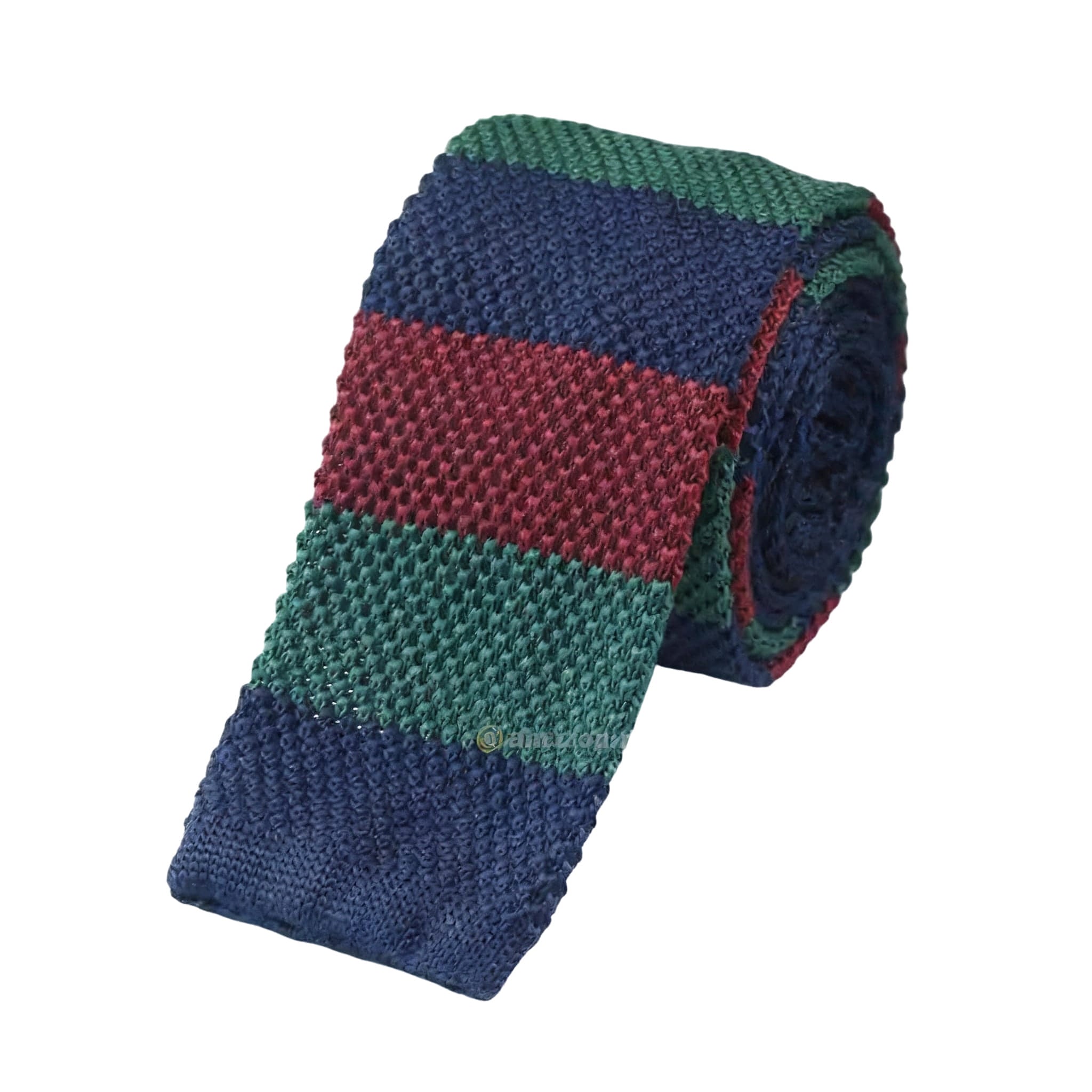 Navy Burgundy Green Stripe Knitted Necktie