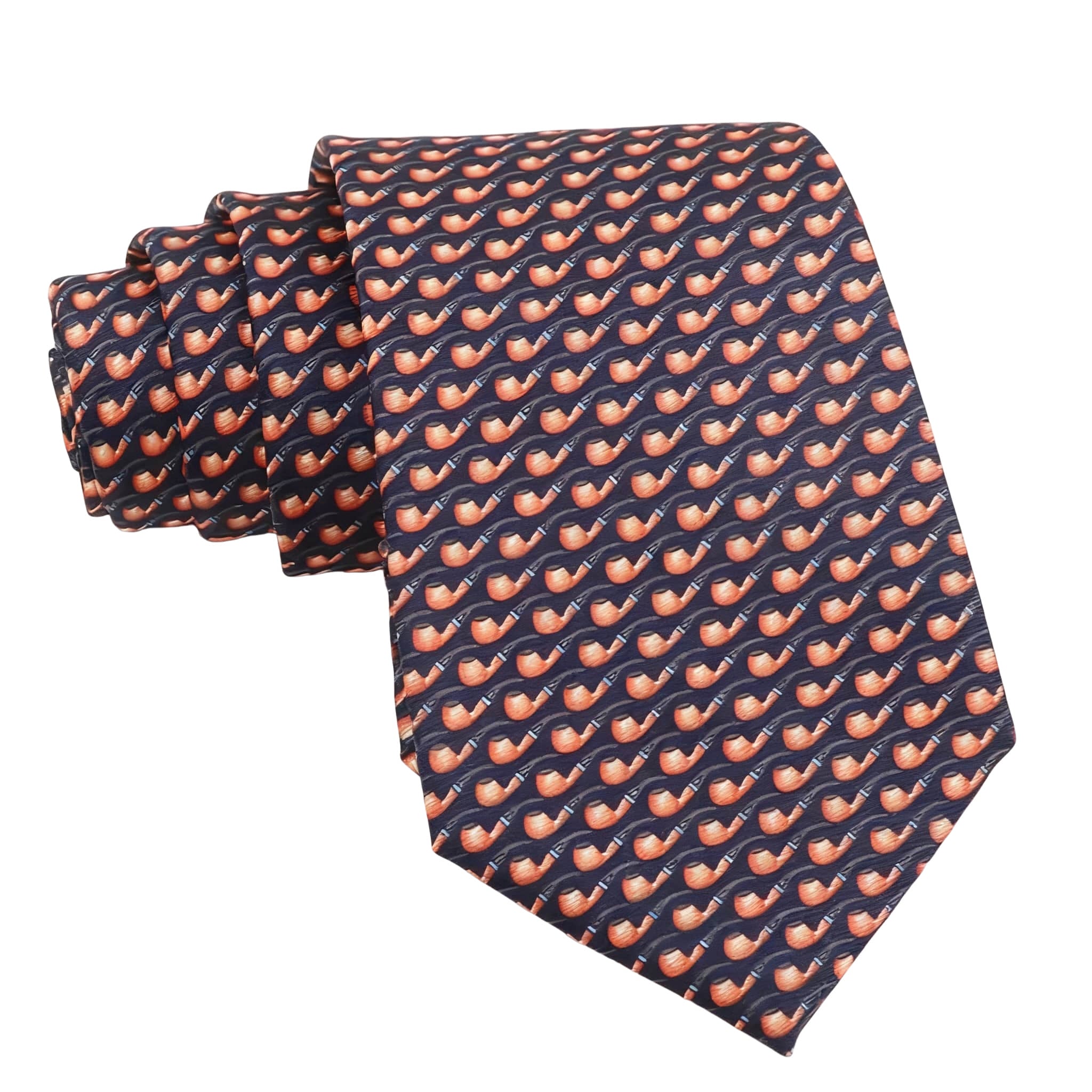 Dark Blue With Orange Pipe Necktie