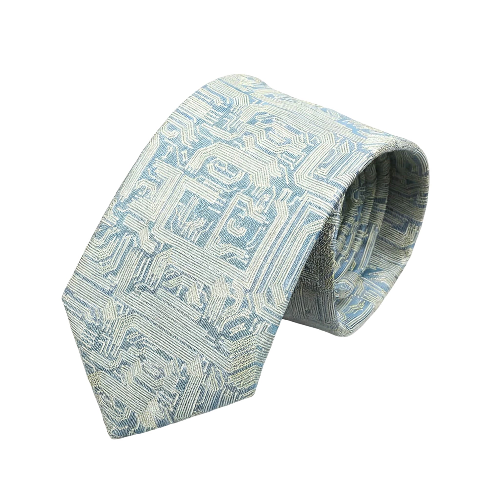 Light Blue White Circuit Board Necktie