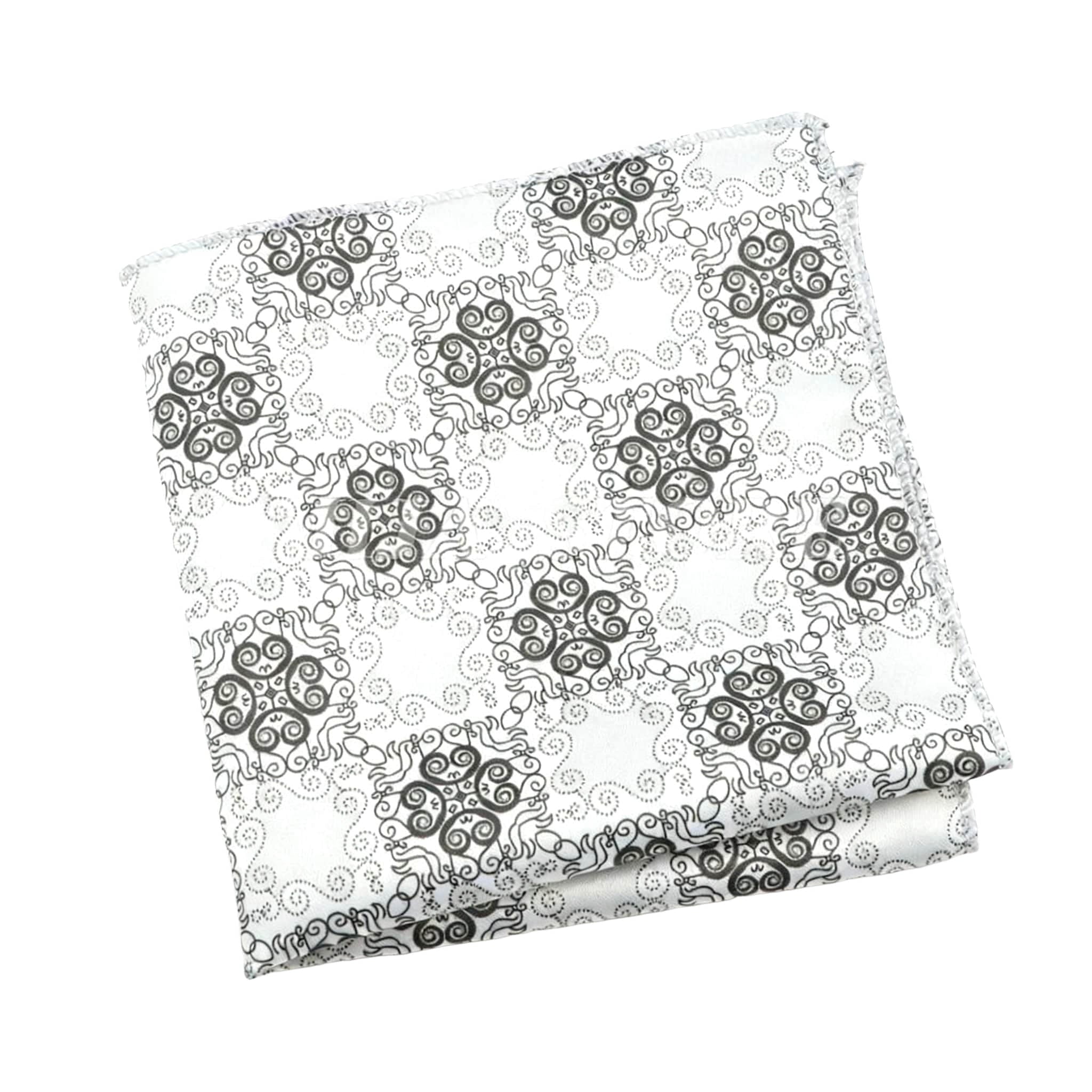 Silver Black Patterned Pocket Square