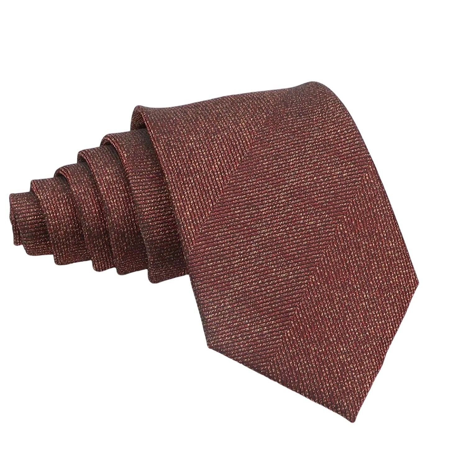 Burgundy With Golden Herringbone Necktie