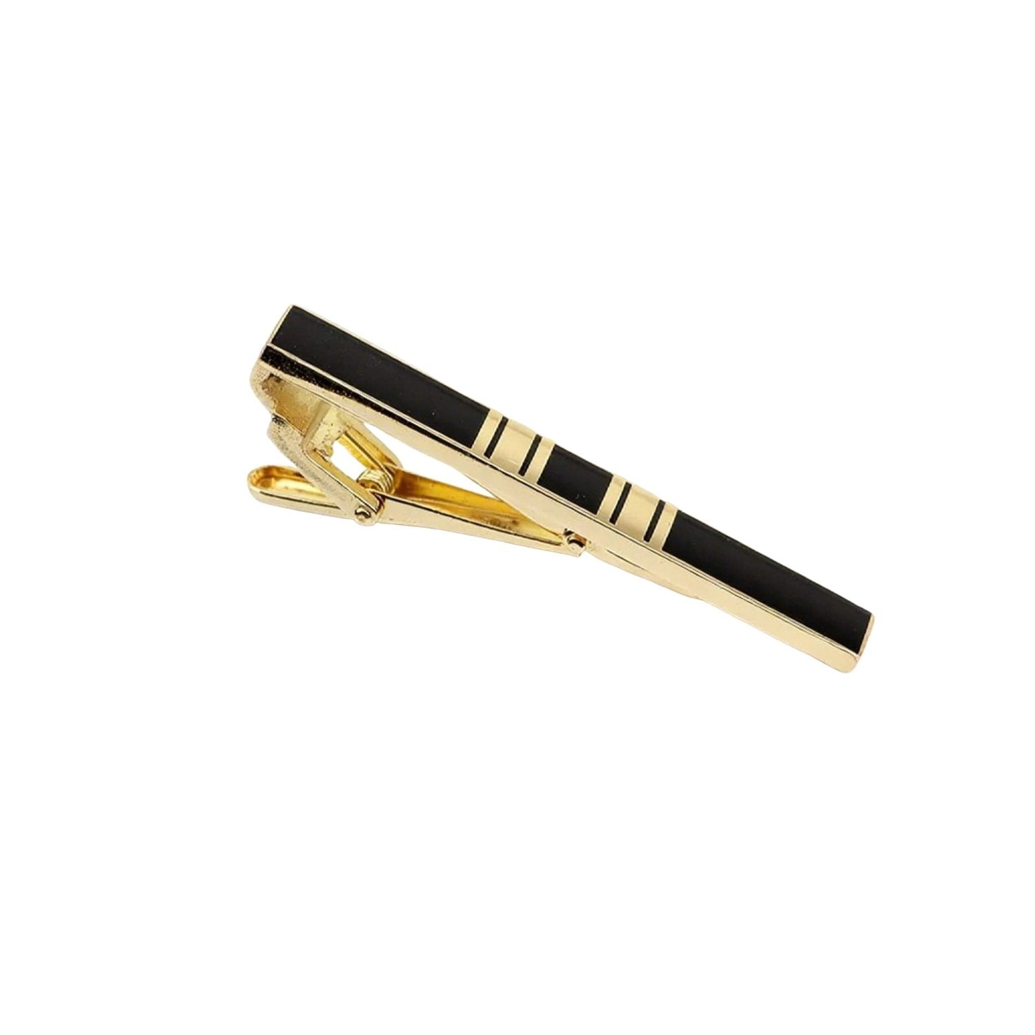 Gold Tie Bar With Black Stripes