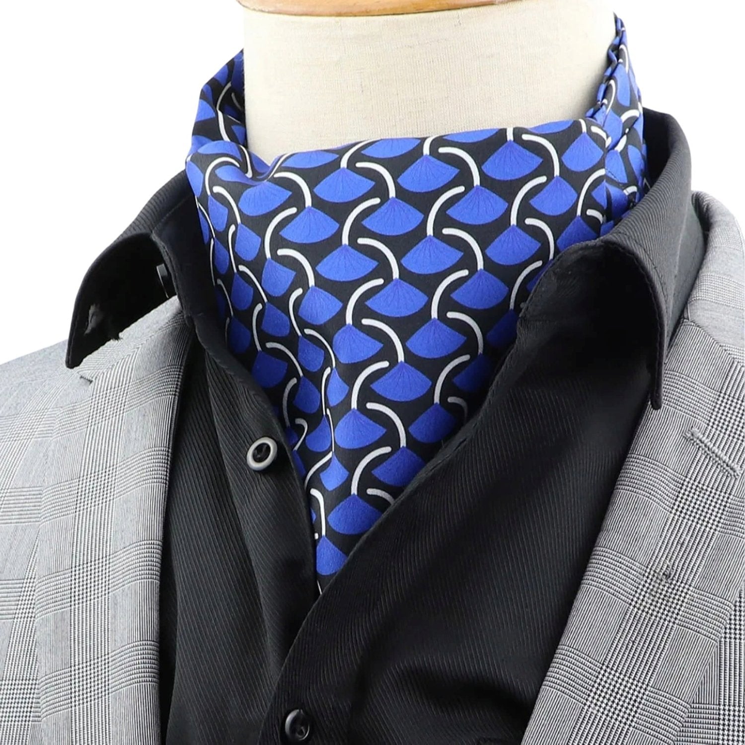 Black with Blue Fan - Shaped Ascot
