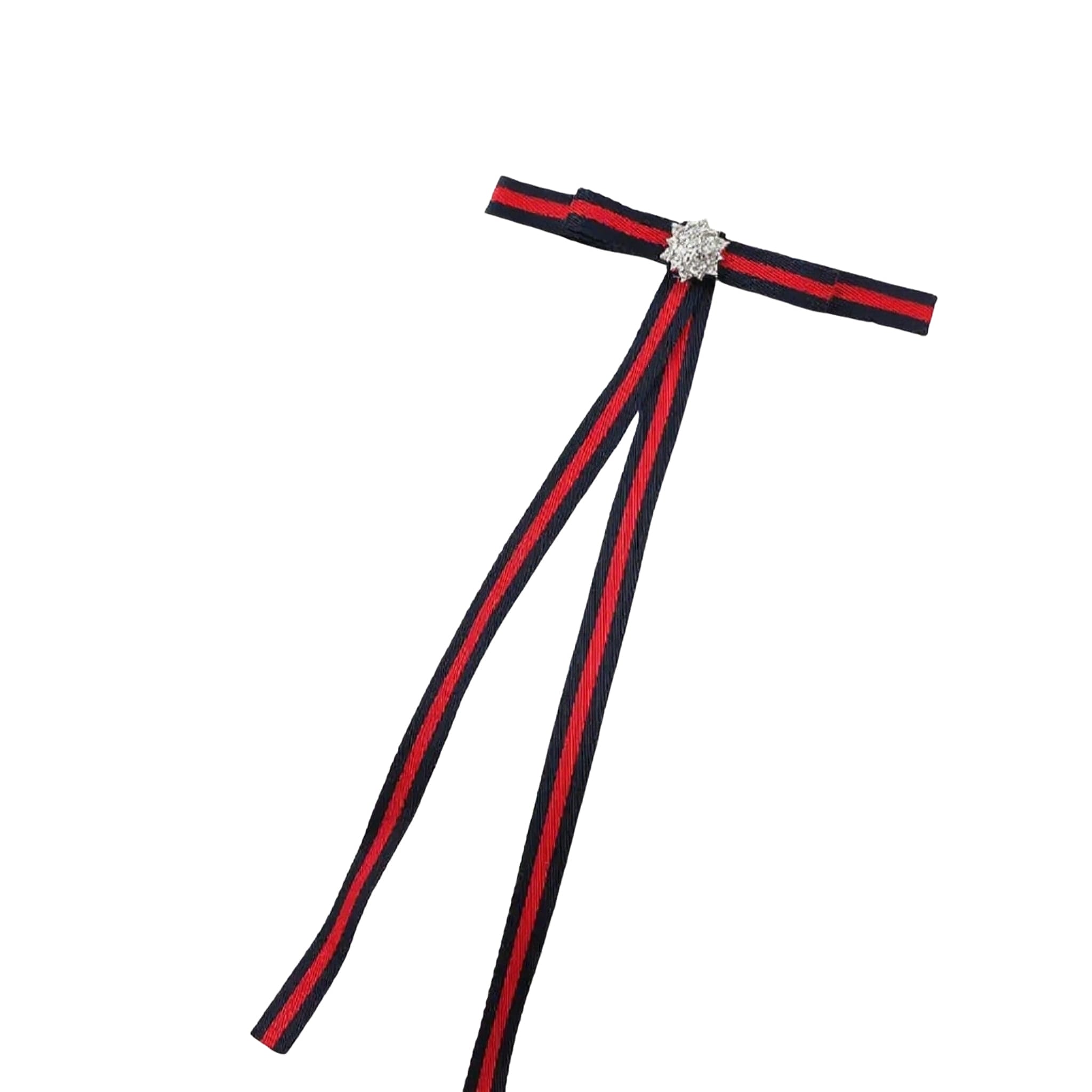 Navy Red Stripe Long Bow Tie