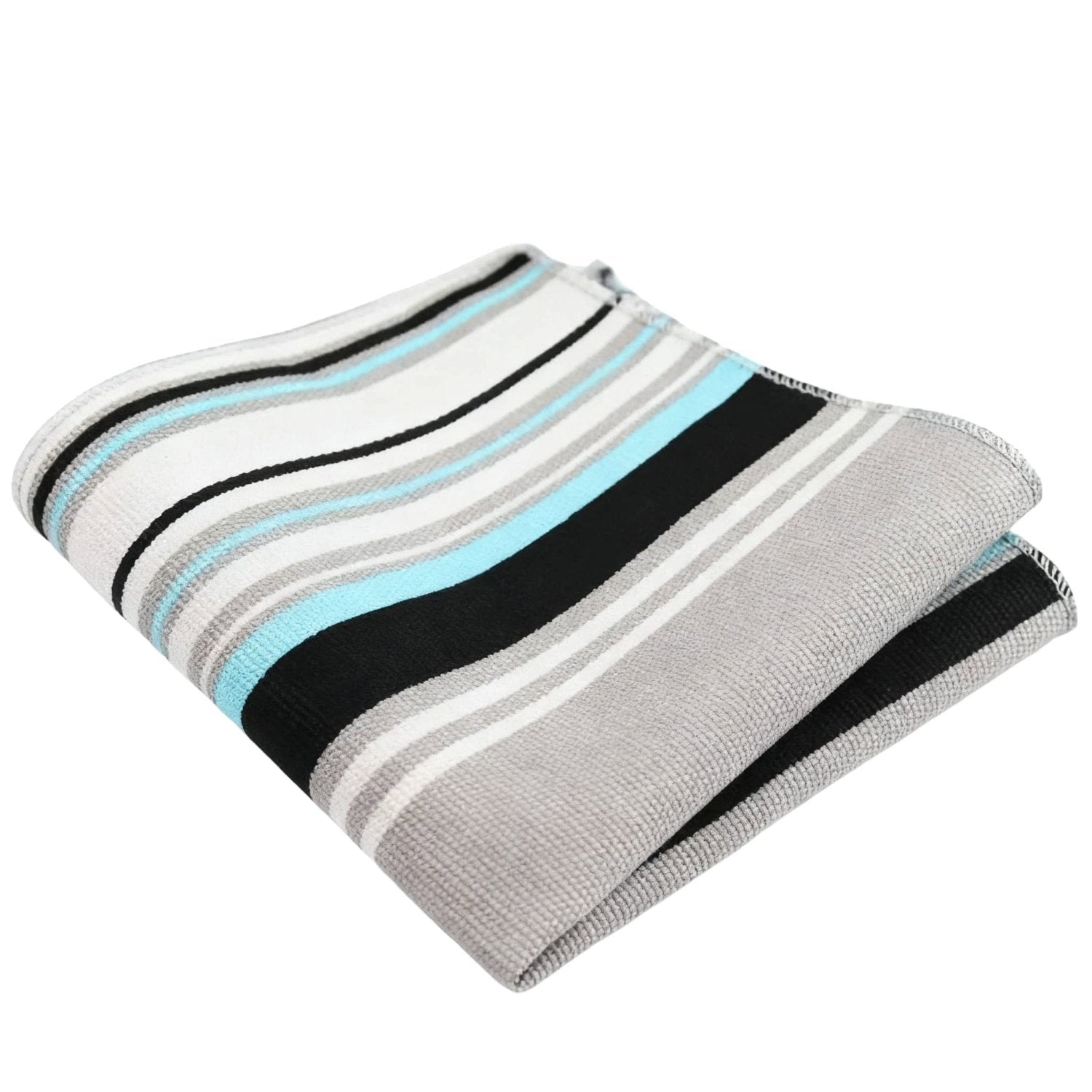 Gray with Black Blue White Stripes Pocket Square