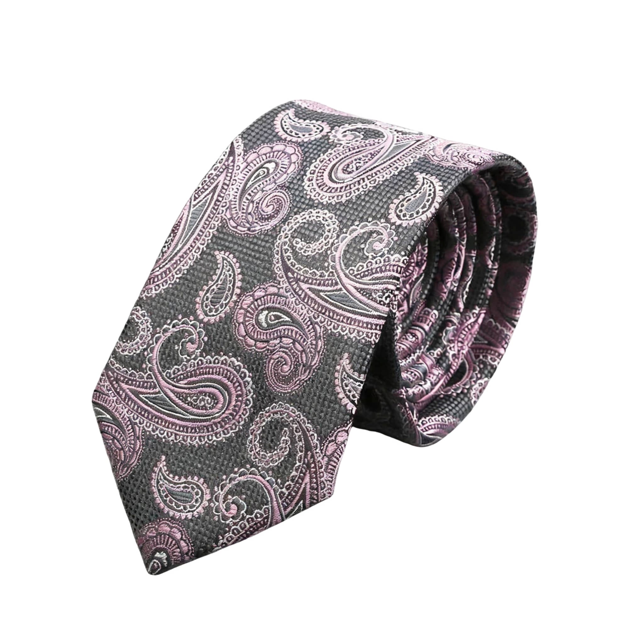 Gray Pink Paisley Necktie