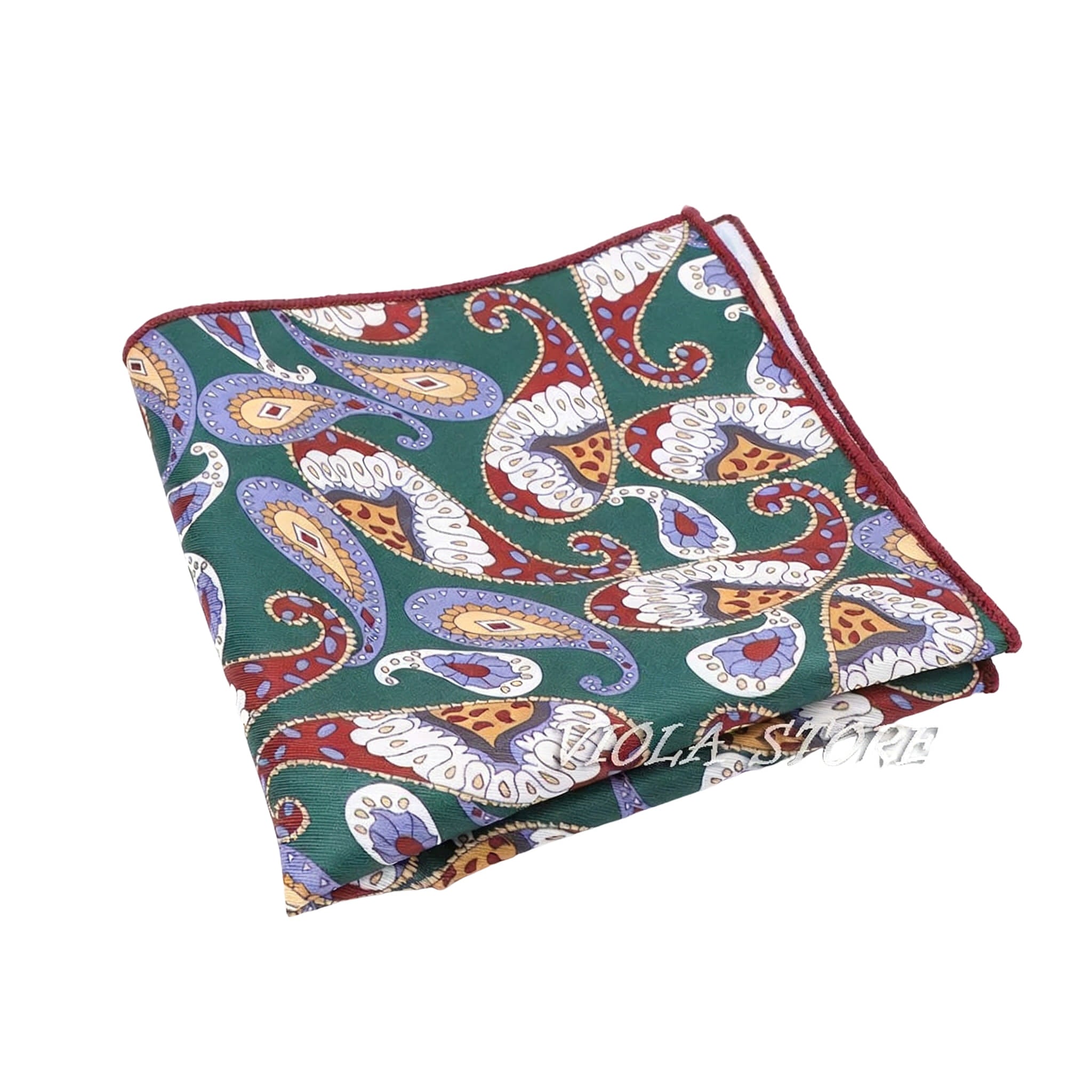 Green White Paisley Pocket Square