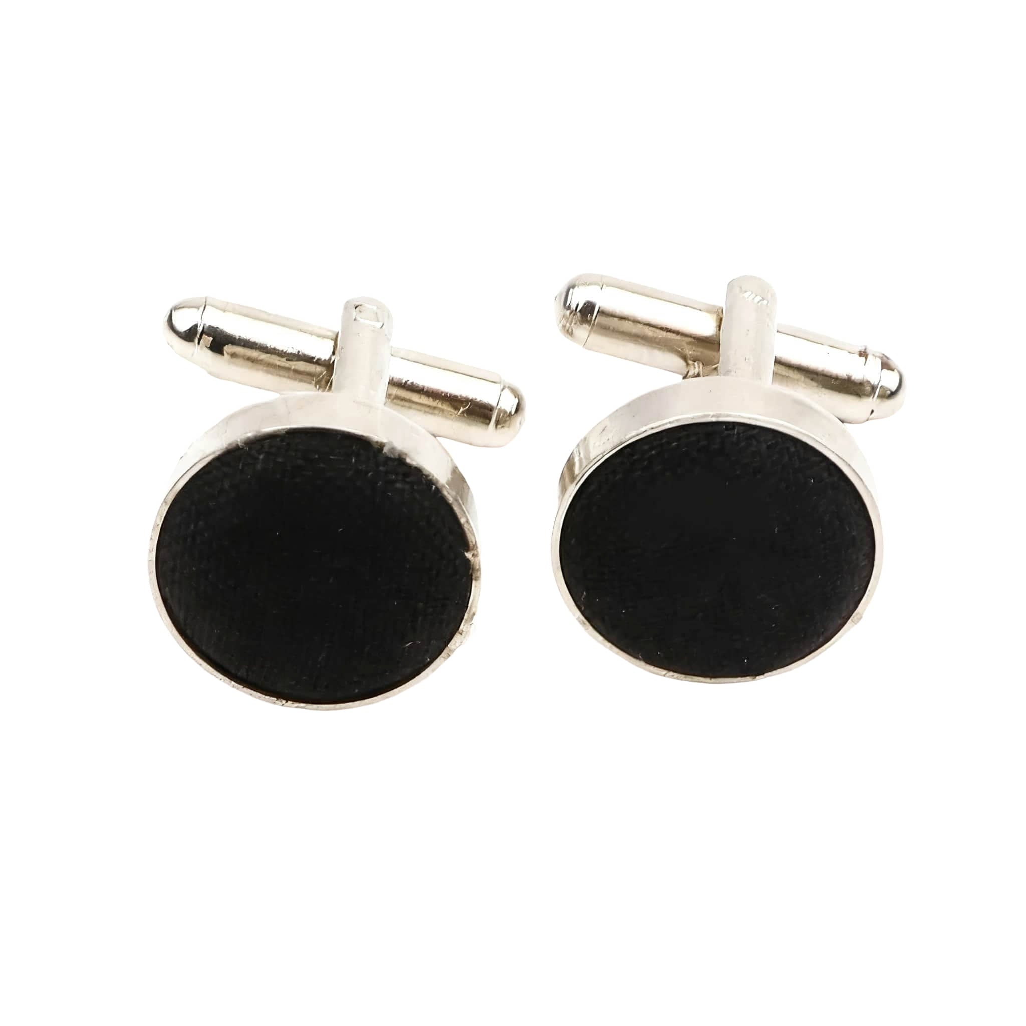 Silver Black Solid Cufflink