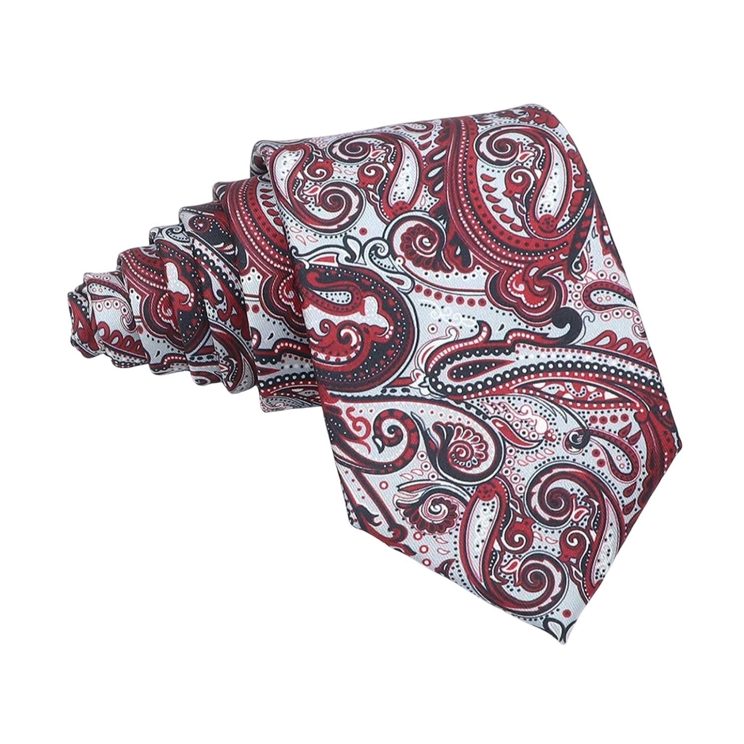 White Necktie with Red Paisley Pattern