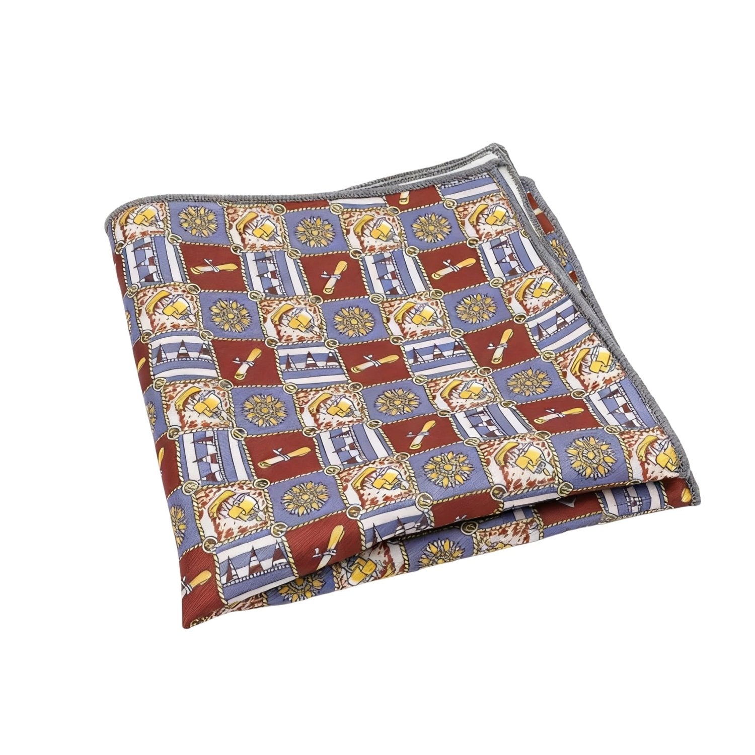 Brown With Blue Decorative Square Pocket Square