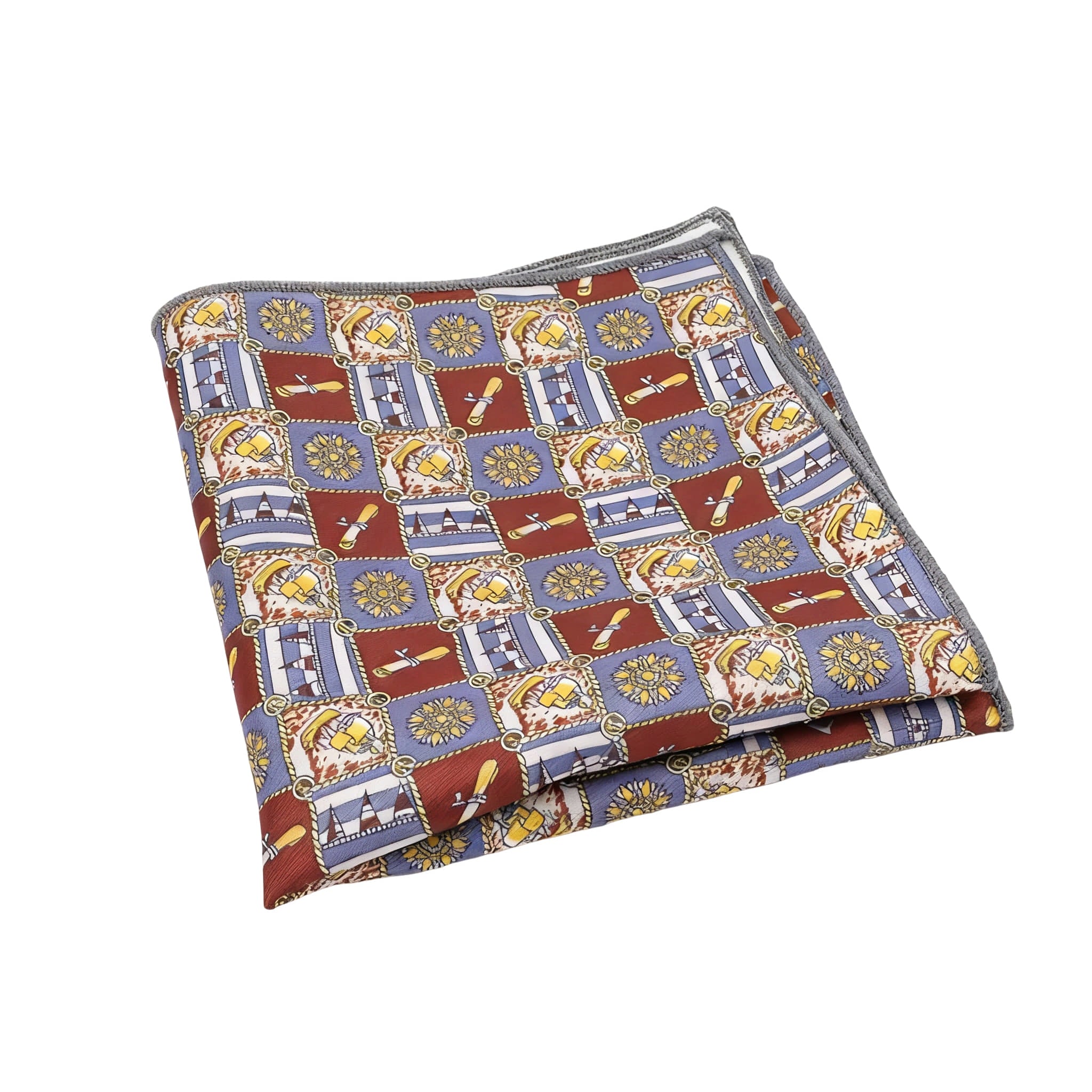 Burgundy Yellow Checkered Pocket Square