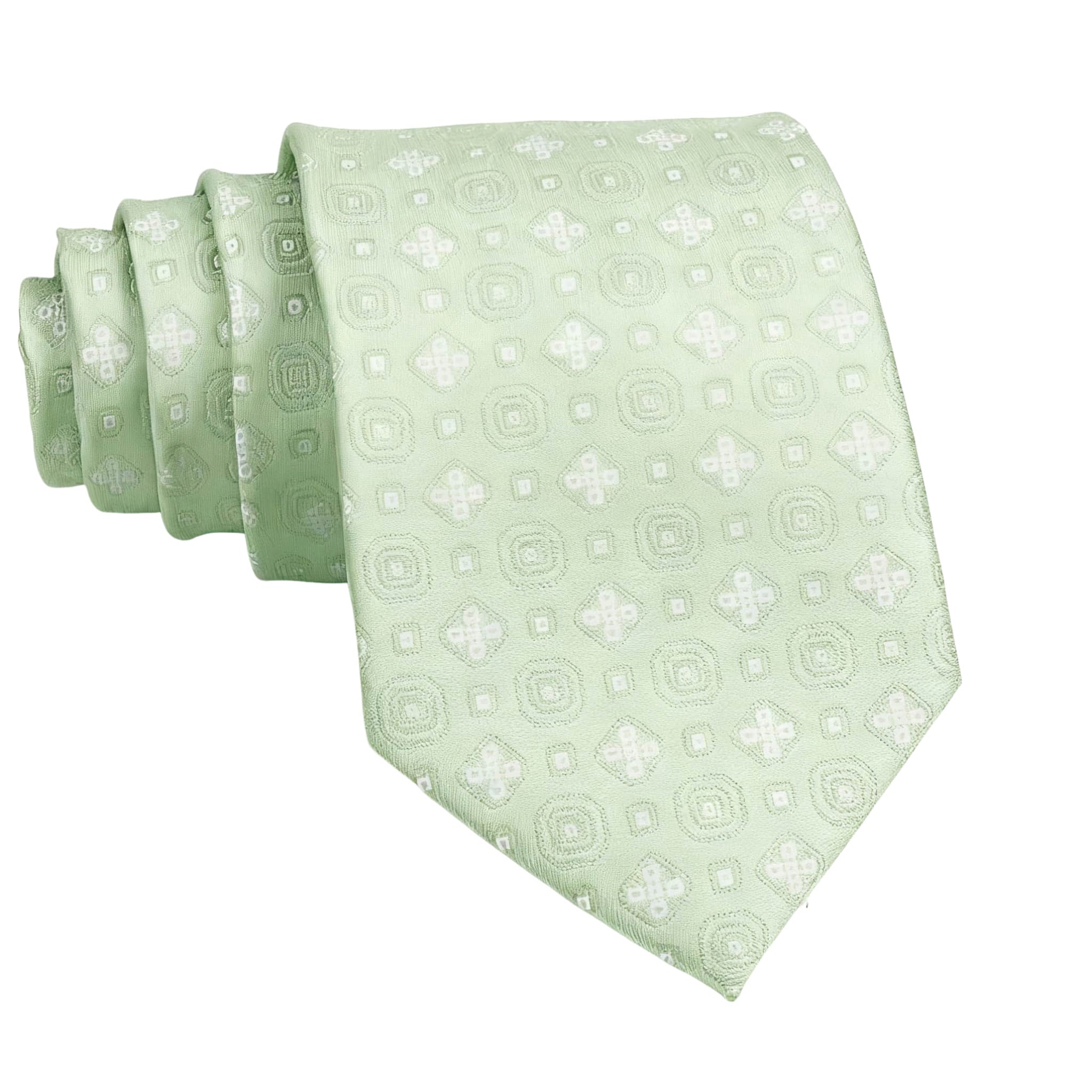 Pale Green White Geometric Necktie