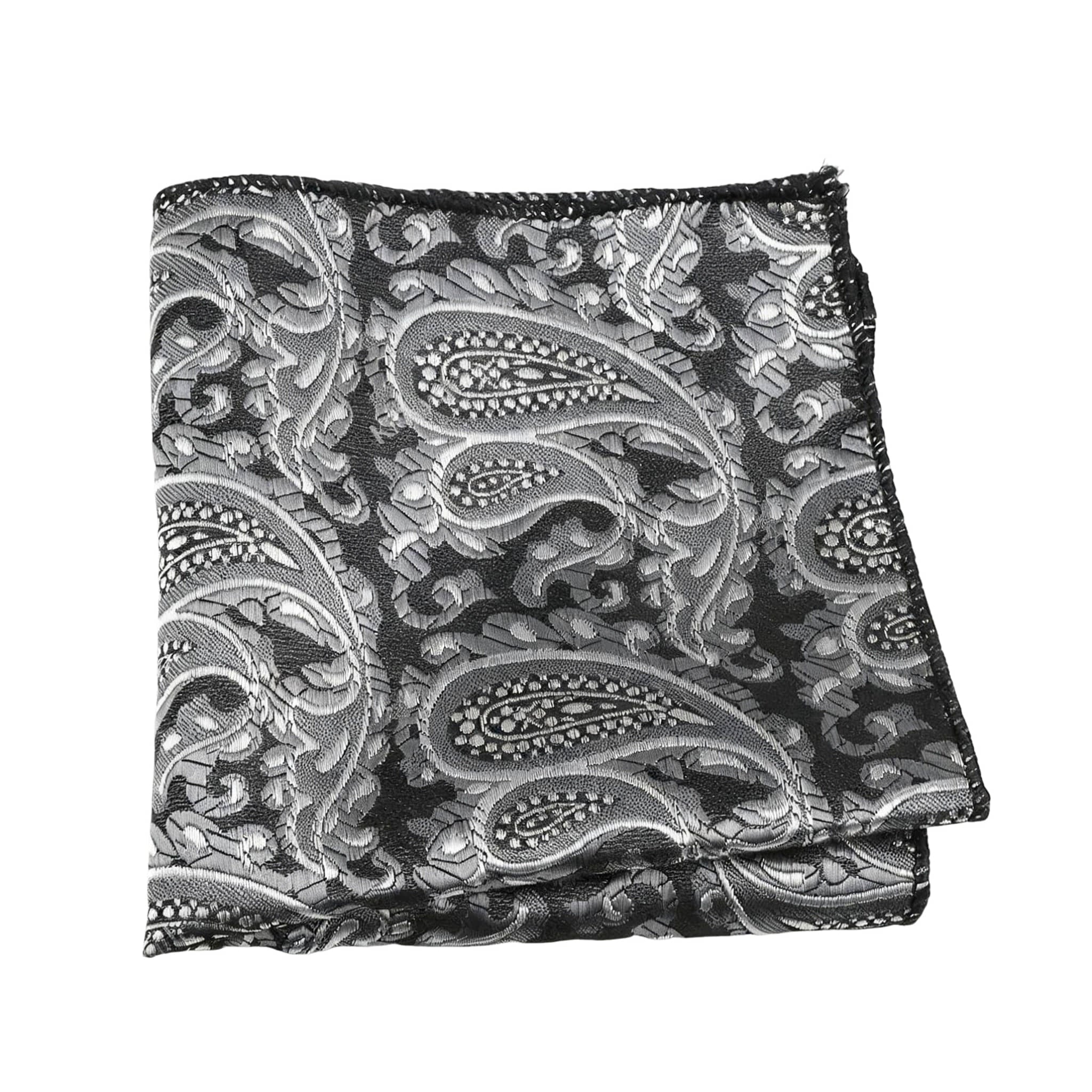 Black Silver Paisley Pocket Square