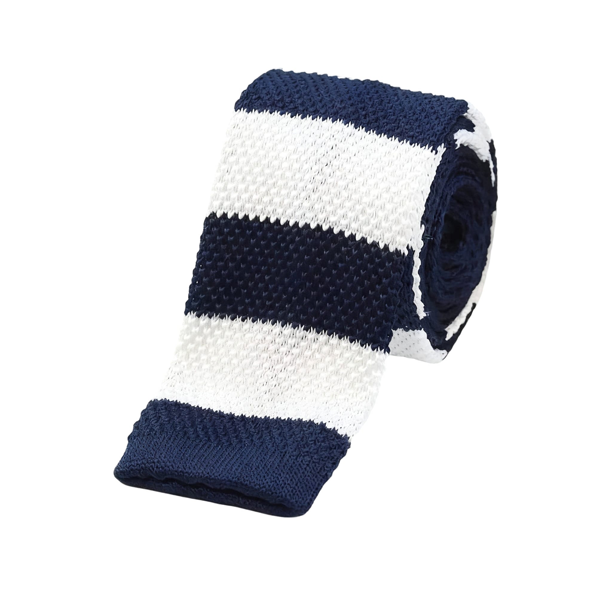 Navy White Striped Knitted Tie