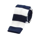 Navy White Striped Knitted Tie