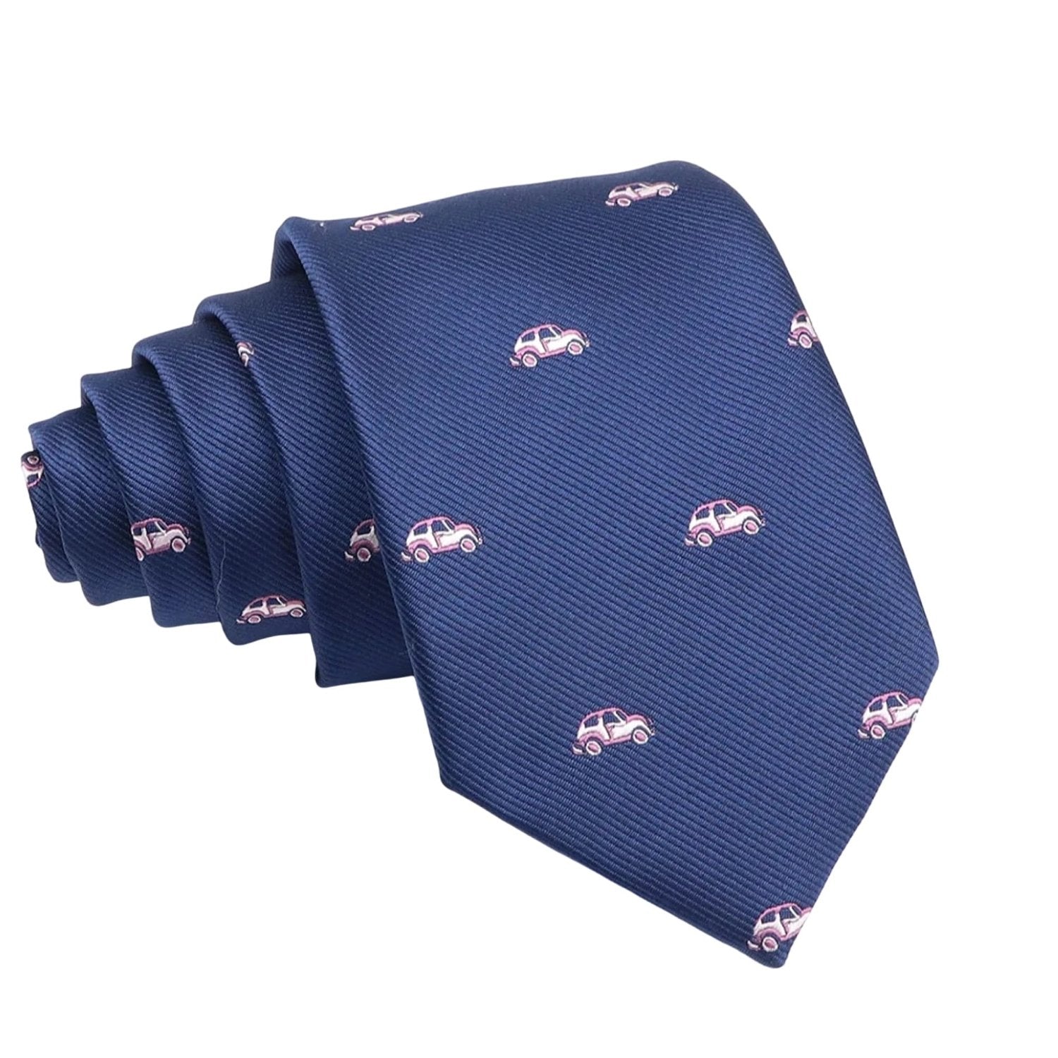 Navy Blue with Pink-white Vintage Car Necktie