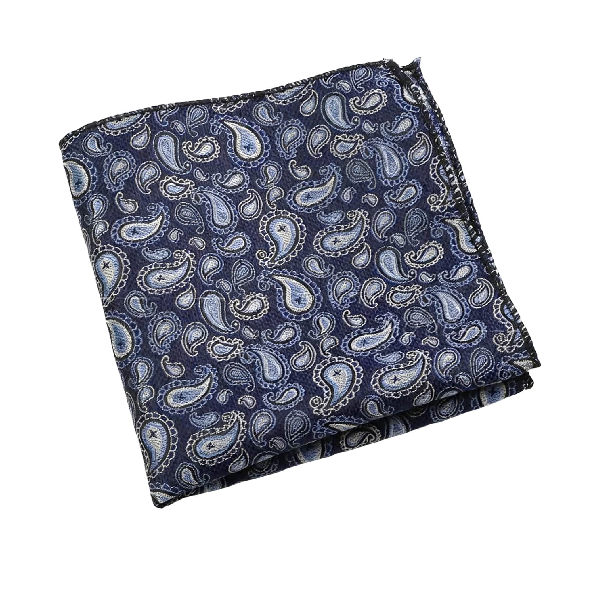 Navy Blue White Paisley Pocket Square