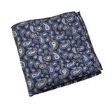 Navy Blue White Paisley Pocket Square